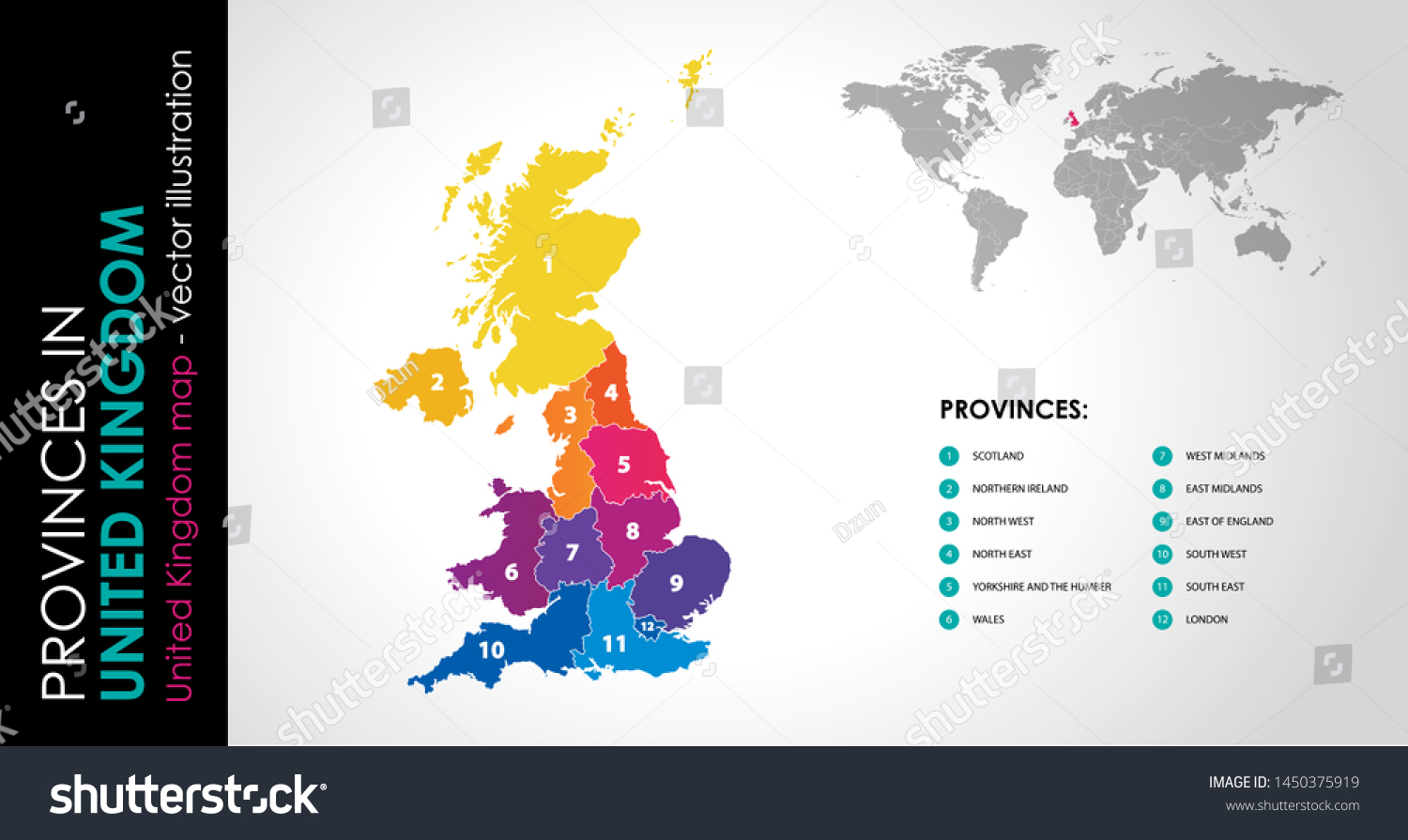 SVG of Vector map of United Kingdom and provinces COLOR svg