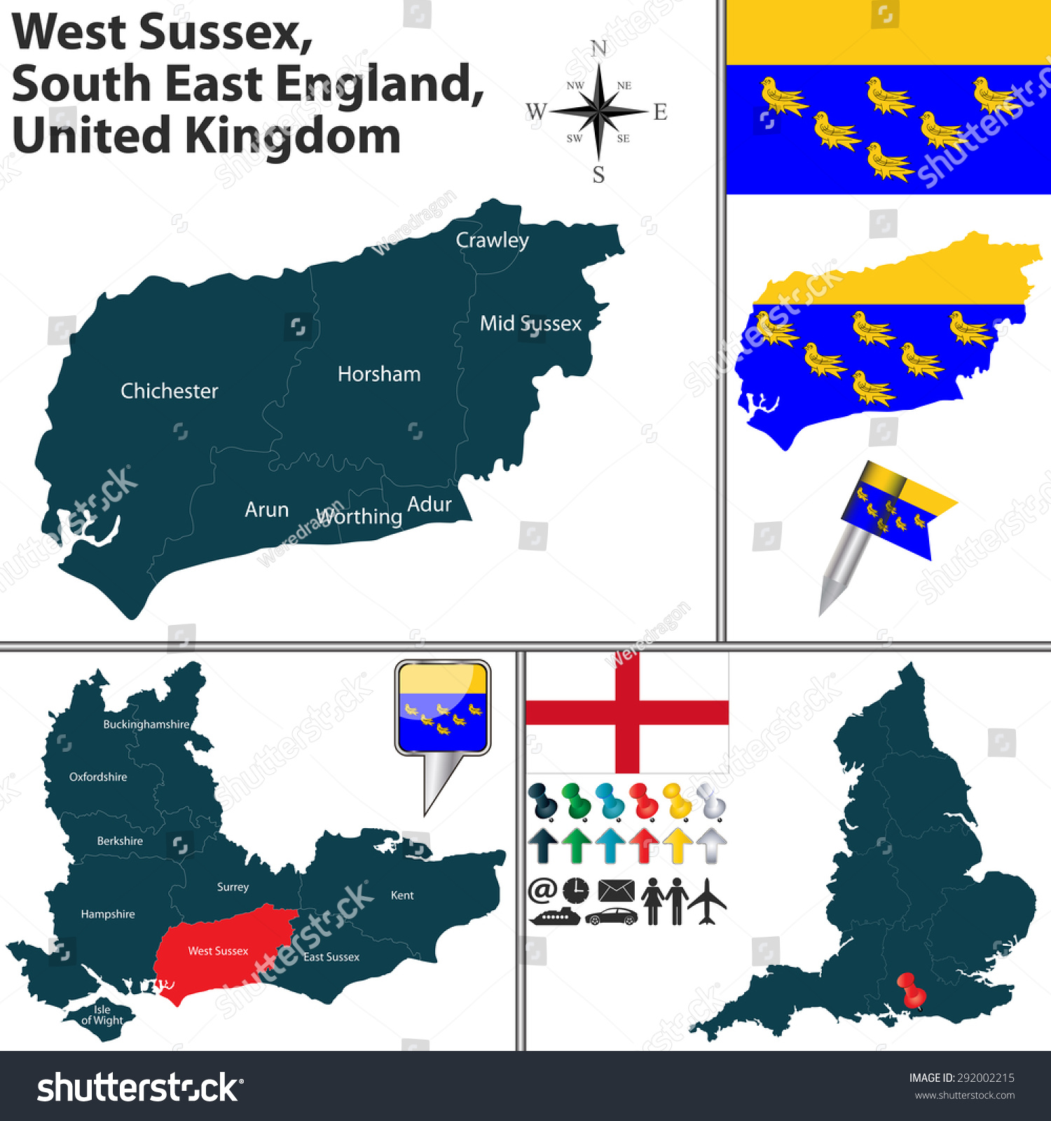 Vector Map Of West Sussex, South East England, United Kingdom With ...