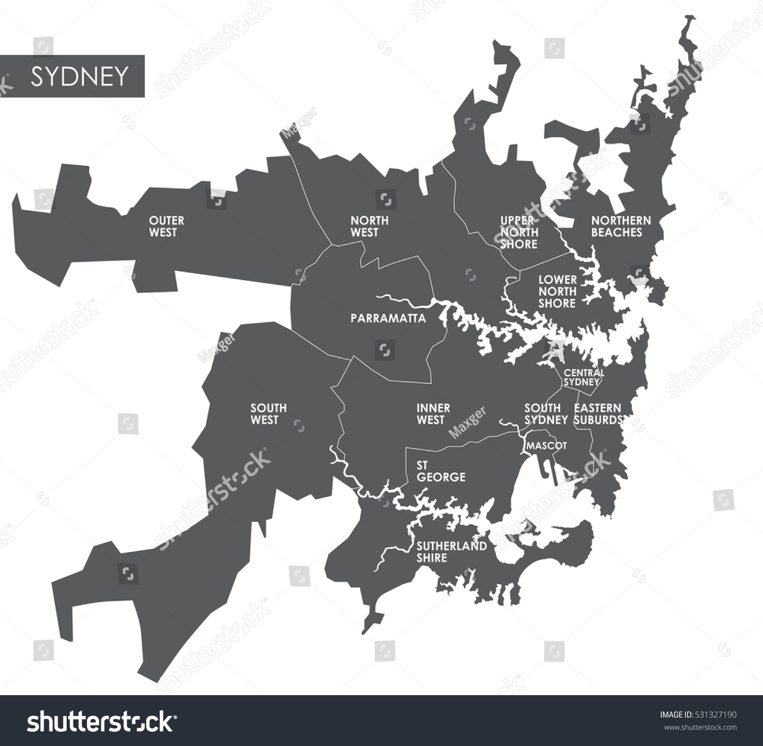 Vector Map Sydney District Stock Vector (Royalty Free) 531327190 ...