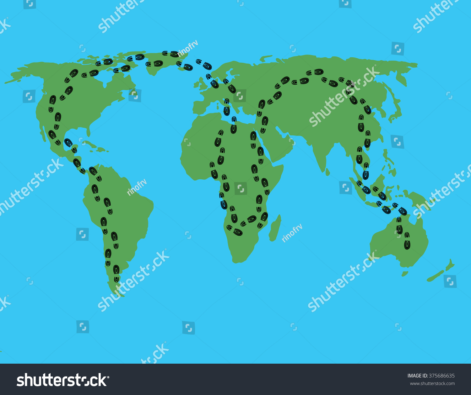 Walk Around The World Map Vector Map Footprints Around World Journey Stock Vector (Royalty Free)  375686635 | Shutterstock