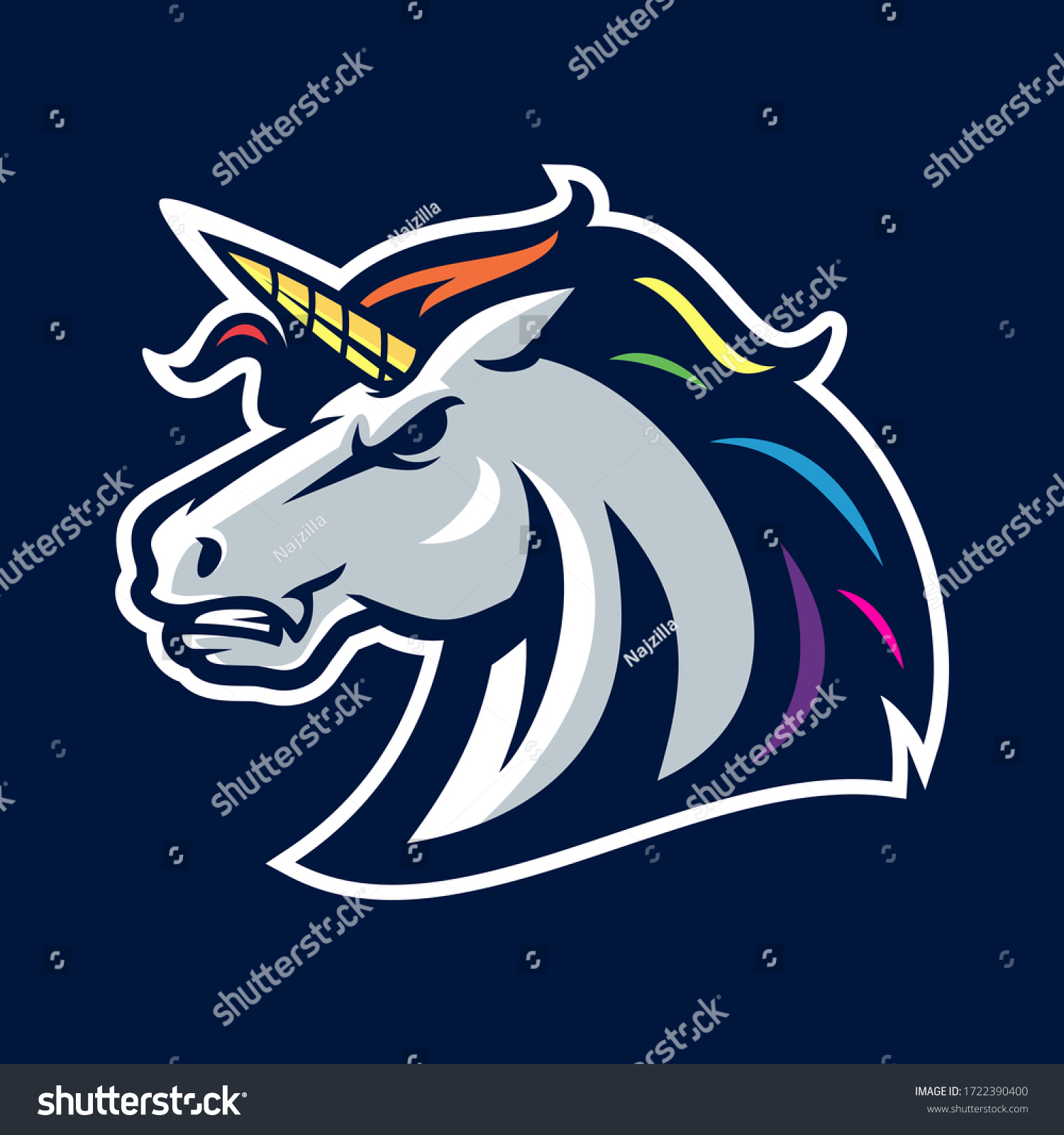 SVG of Vector mascot, cartoon, and illustration of a angry unicorn head svg