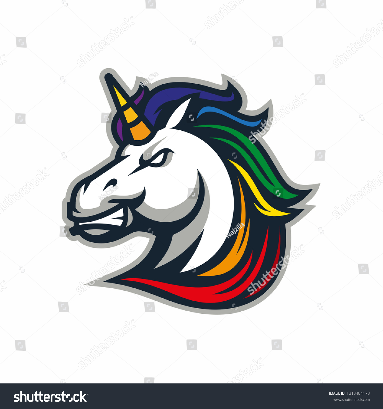 SVG of Vector mascot, cartoon, and illustration of a angry unicorn head sport svg