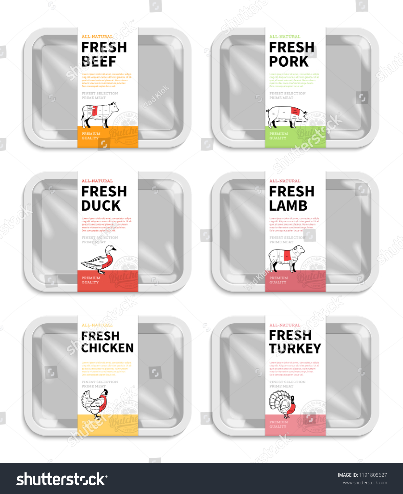 Vector Meat Packaging Butchery Labels White Stock Vector (Royalty Free ...