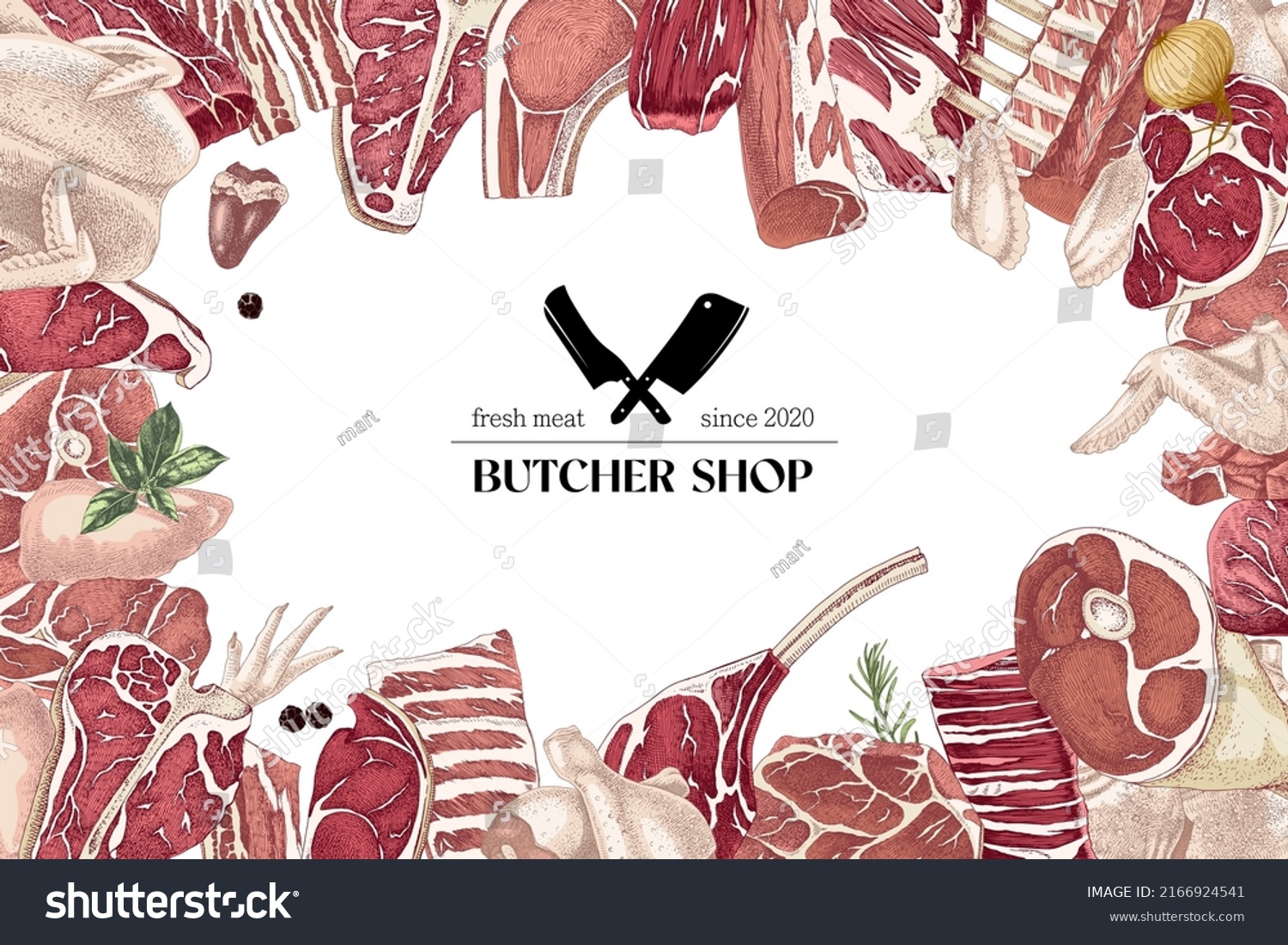 Vector Meat Products Design Template Hand Stock Vector (Royalty Free ...