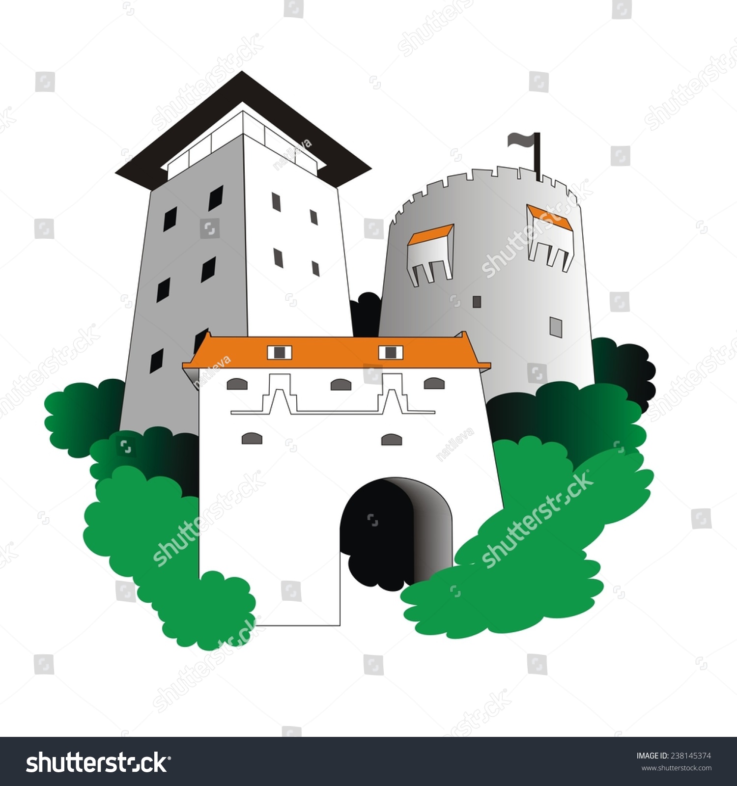 Vector Medieval Buildings Inspired By Black Stock Vector (Royalty Free ...