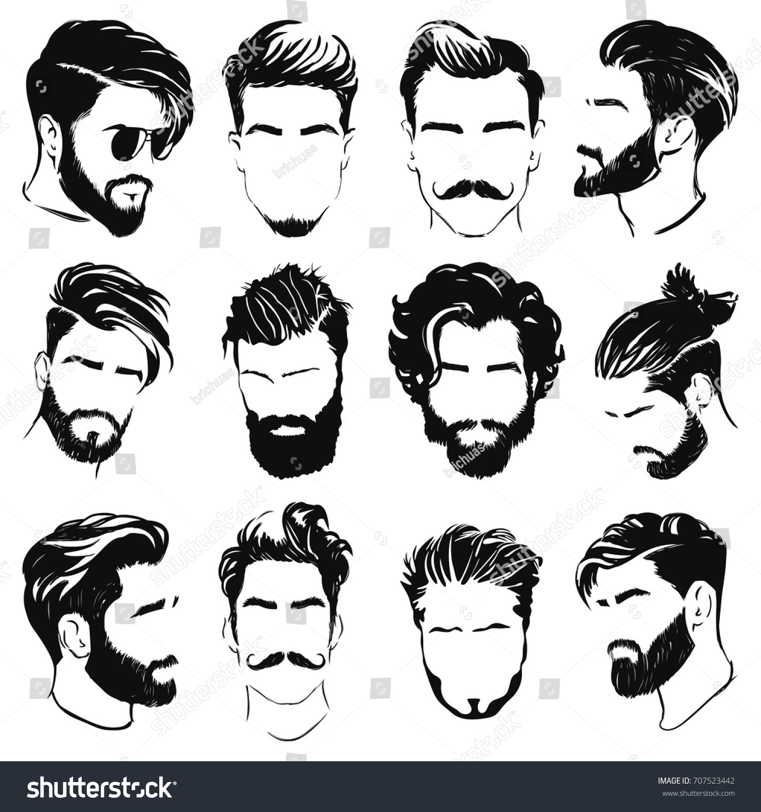 Download Vector Men Hairstyle Silhouettes Stock Vector 707523442 - Shutterstock