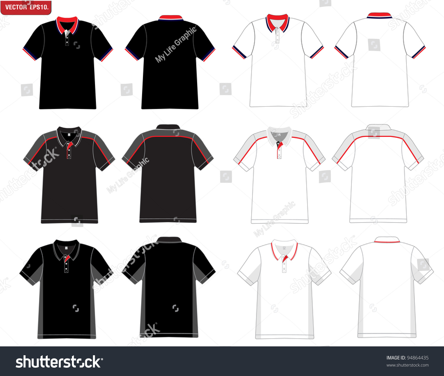 Vector. Men'S Black And White Polo Shirt Template. - 94864435 ...
