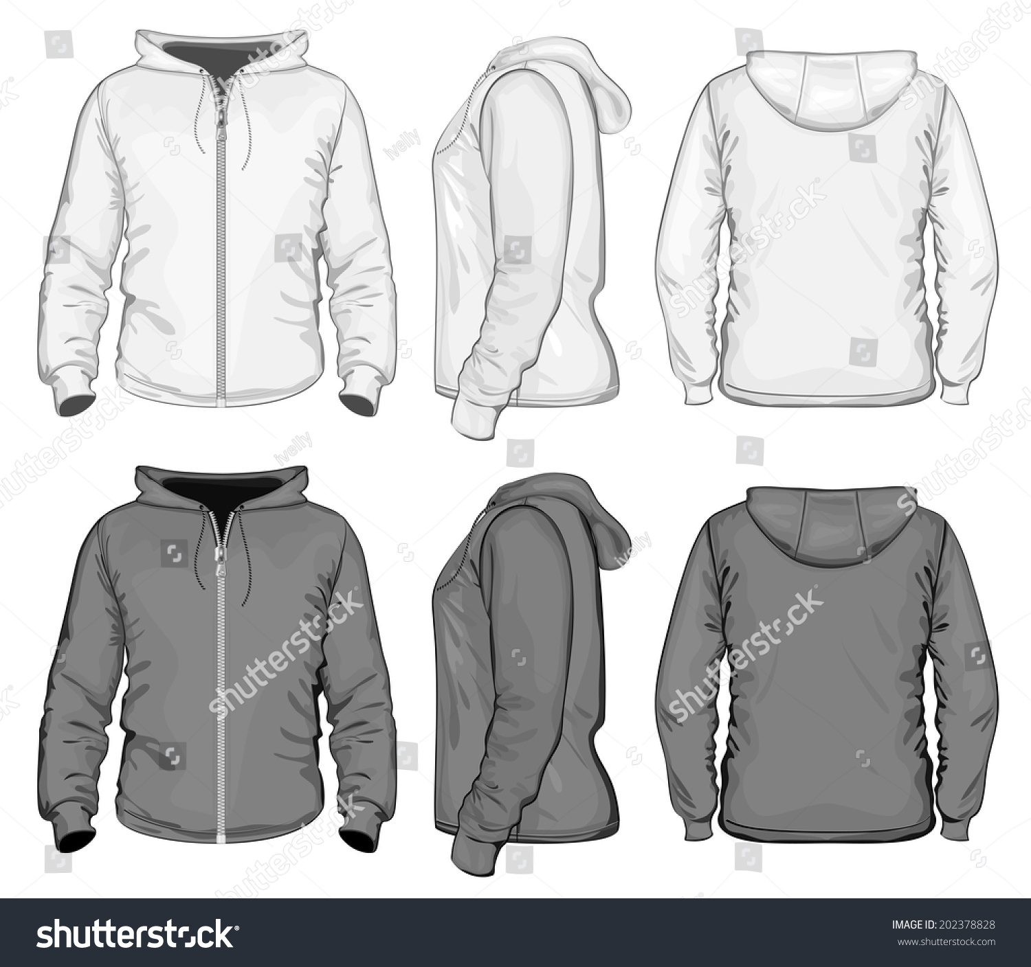 Download Vector Mens Hooded Sweatshirt Zipper Back Stock Vector 202378828 - Shutterstock