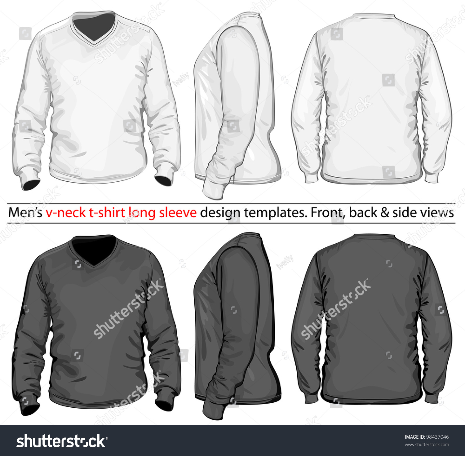 Download Vector Mens Vneck Long Sleeve Tshirt Stock Vector 98437046 ...
