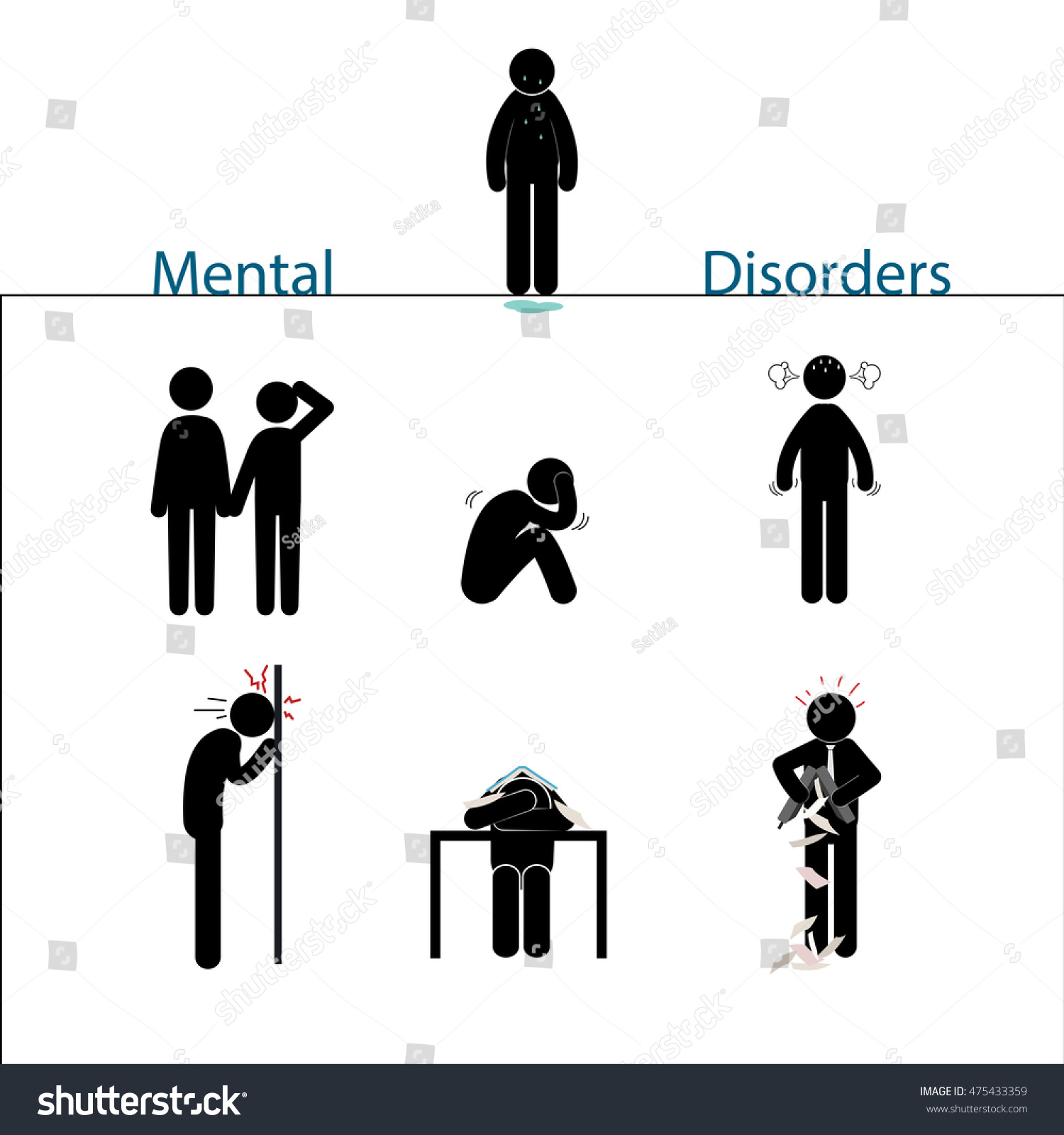 Vector Mental Disorder Stick Man Set Stock Vector (Royalty Free) 475433359