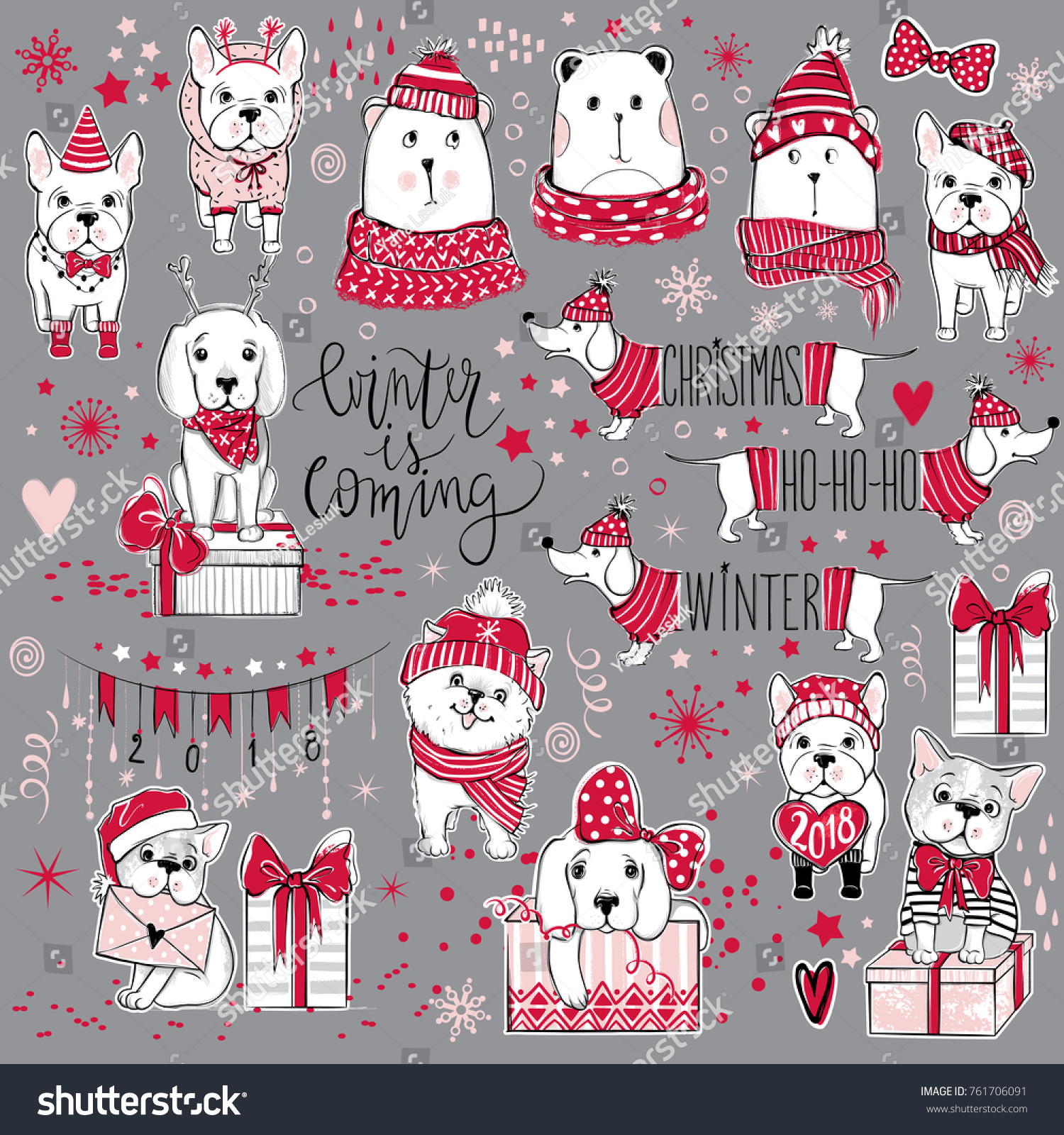 Vector Merry Christmas Collection Cute Holiday Stock Vector Royalty Free 761706091