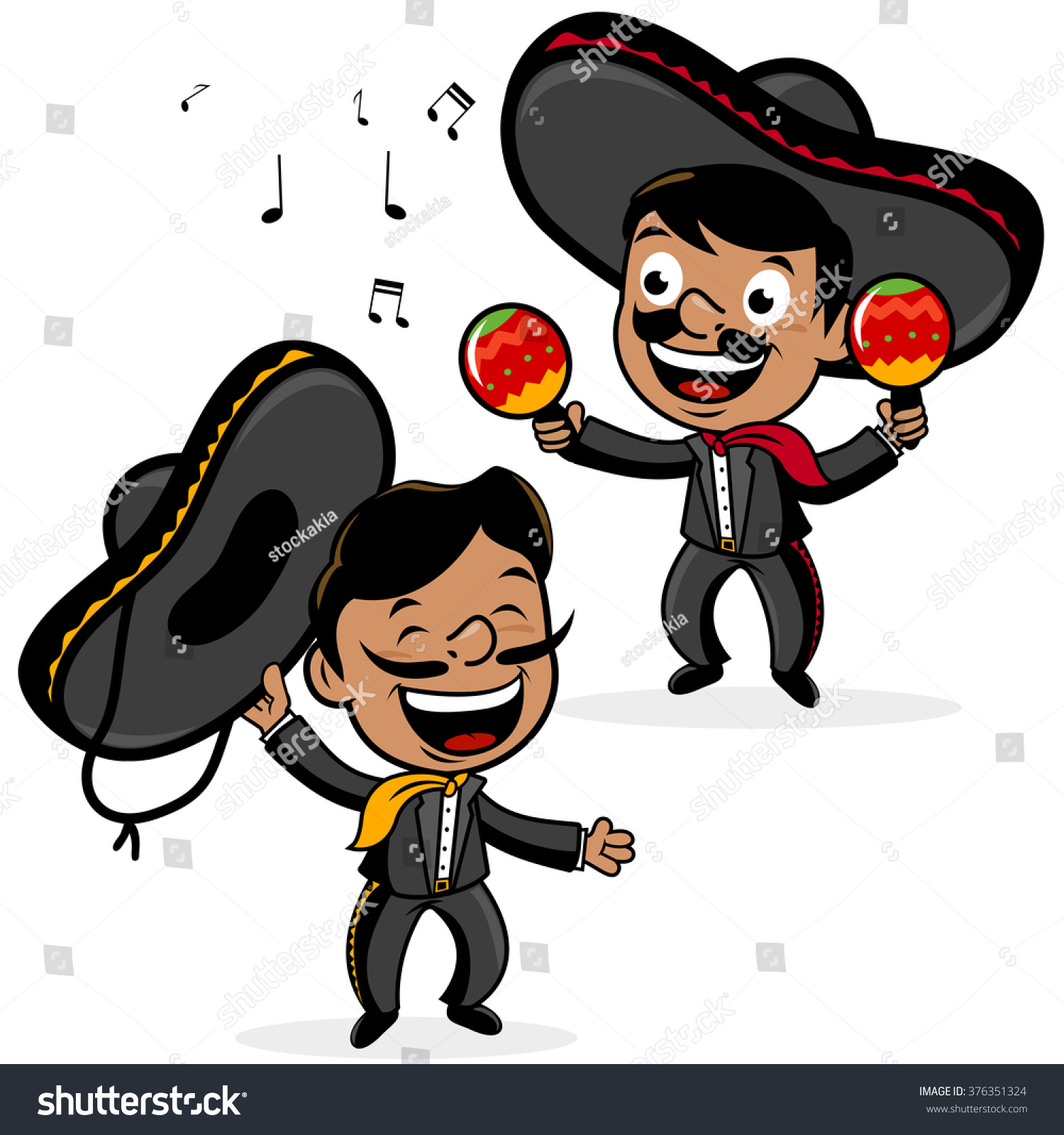 Vector Mexican Mariachi Cartoon Men Wearing Stock Vector 376351324 ...