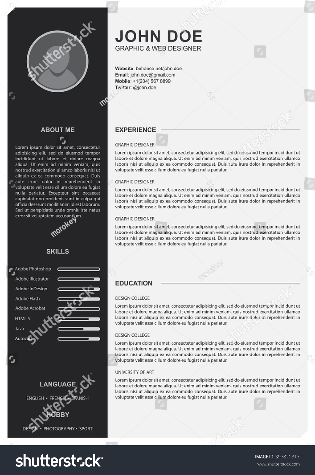 Vector Minimalist Cv Resume Template Awesome Stock Vector Royalty Free 397821313