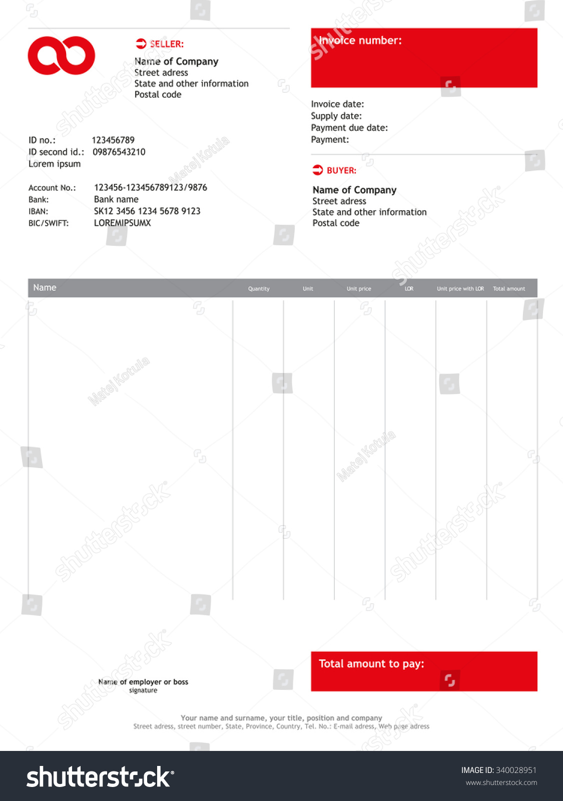 Vector Minimalist Invoice / Business Template 340028951 : Shutterstock
