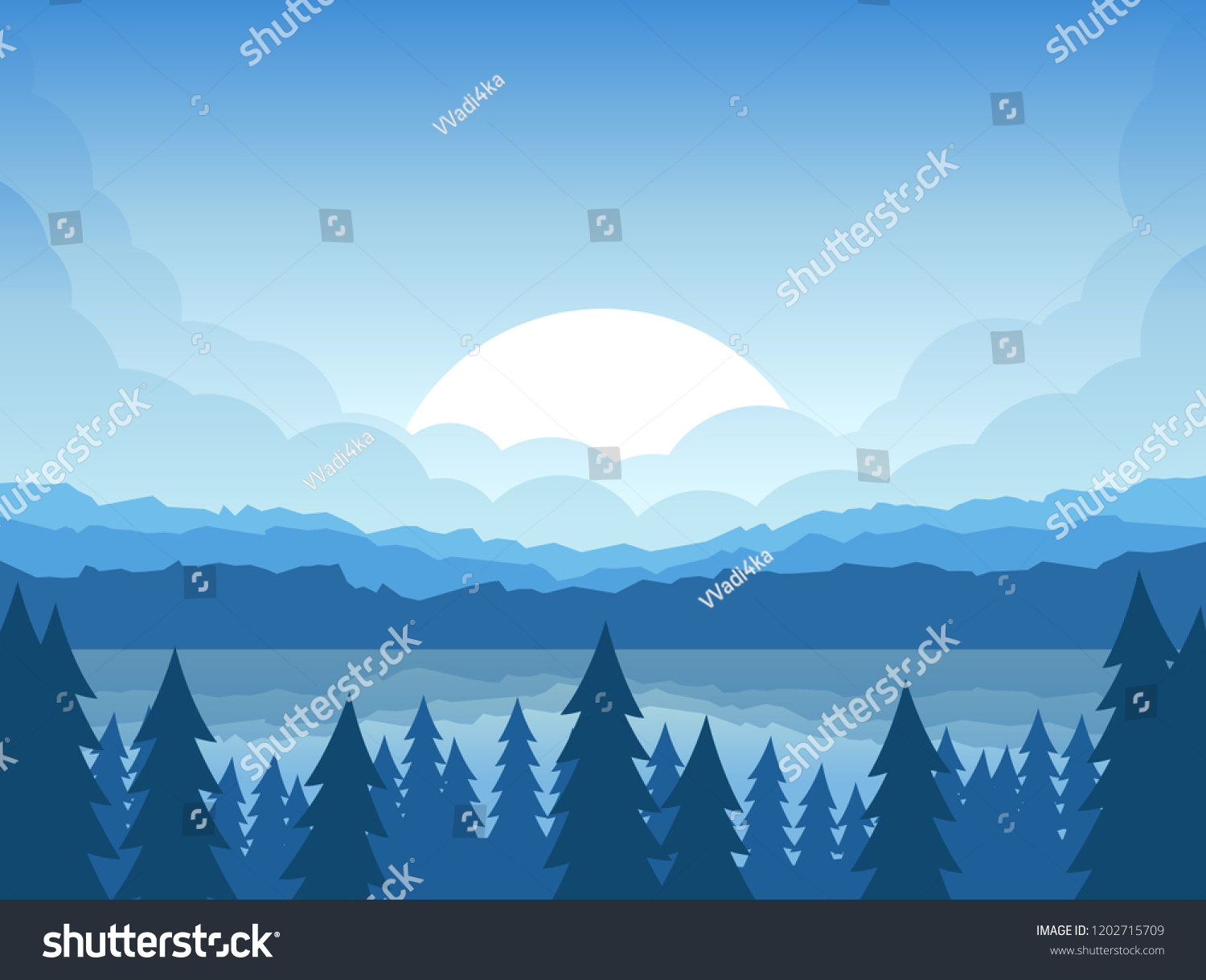 Vector Minimalistic Landscape Silhouettes Trees Mountains Stock Vector ...