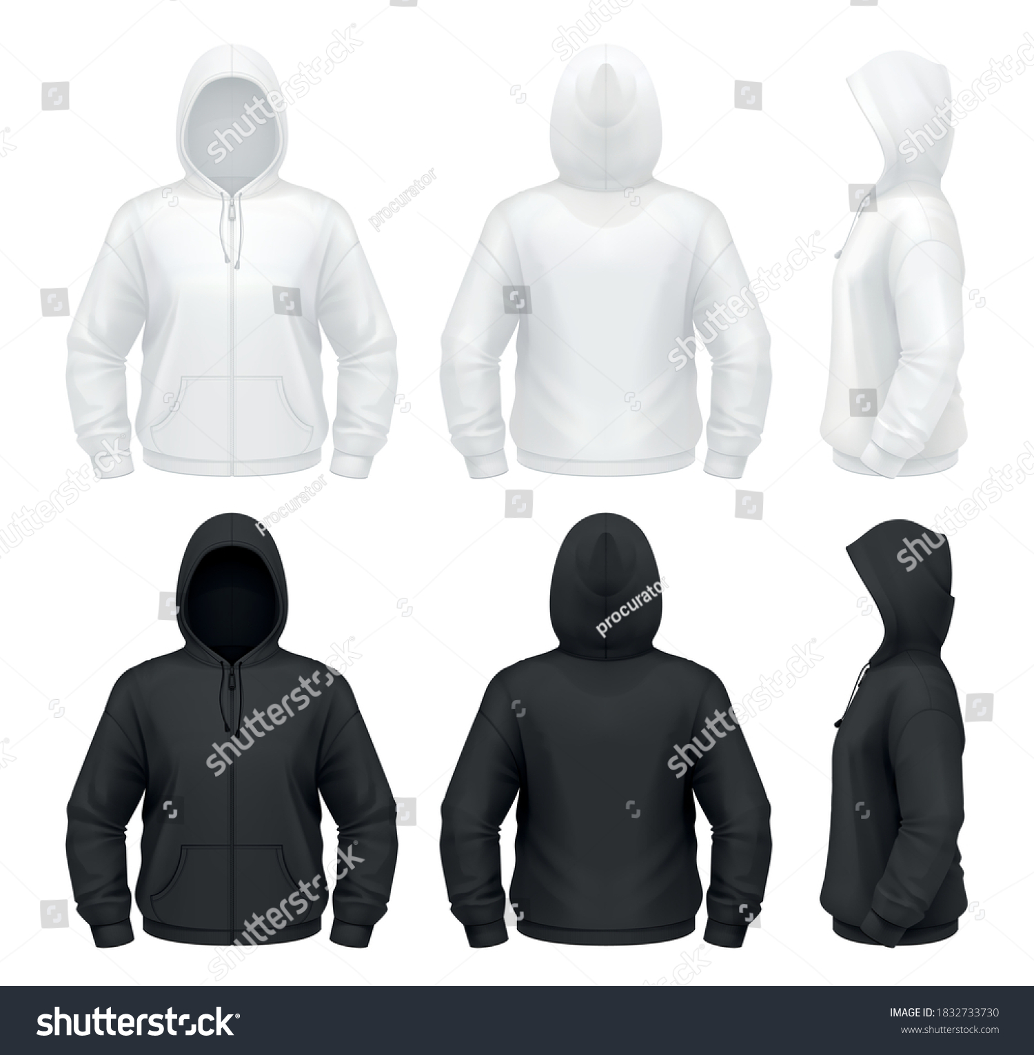 Vector Mockup Classic Mens Zipup Hoodie Stock Vector (Royalty Free ...