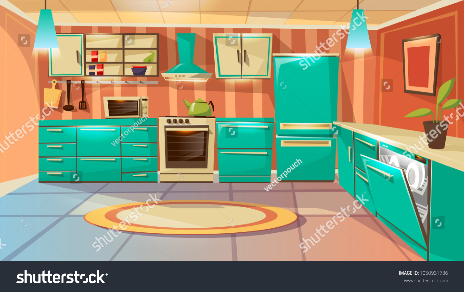 Vector Modern Kitchen Interior Background Template Stock Vector