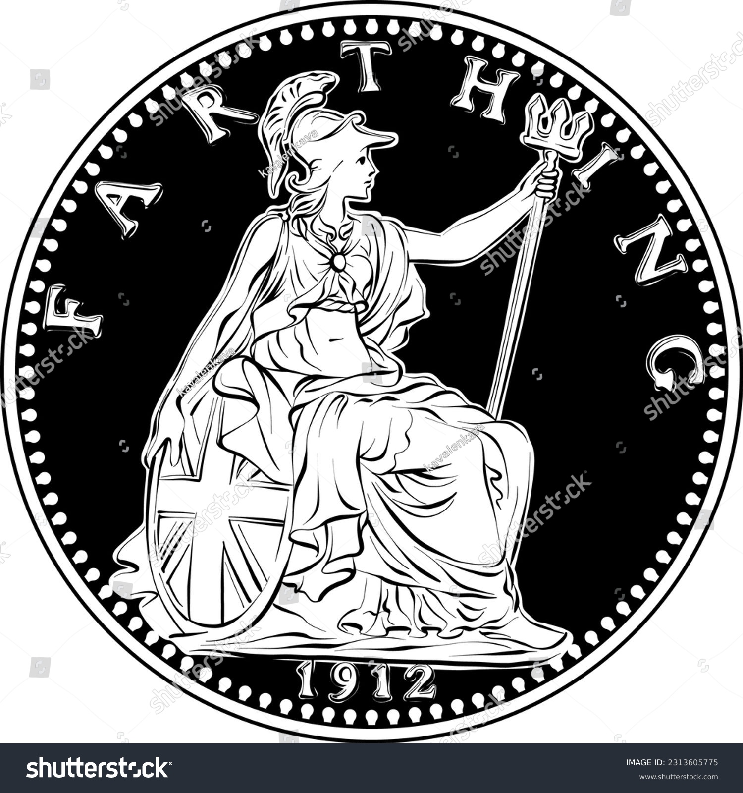 SVG of Vector money coin British farthing, Britannia on reverse. Black and white svg
