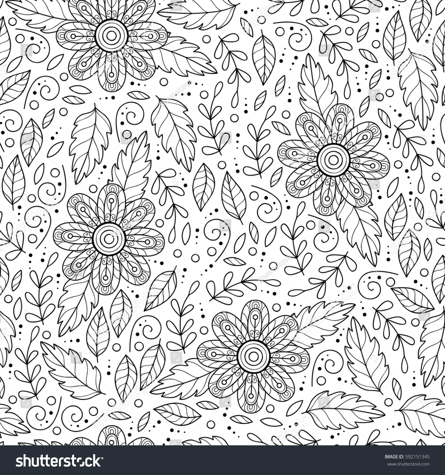 Vector Monochrome Flower Seamless Pattern Cute Stock Vector (Royalty ...