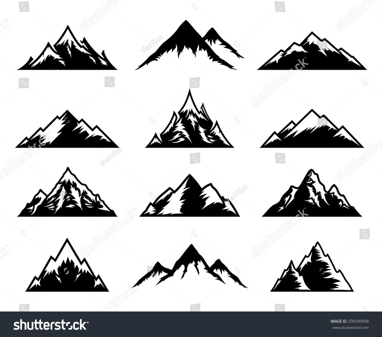 Vector Mountains Icons Isolated On White Stock Vector (Royalty Free ...