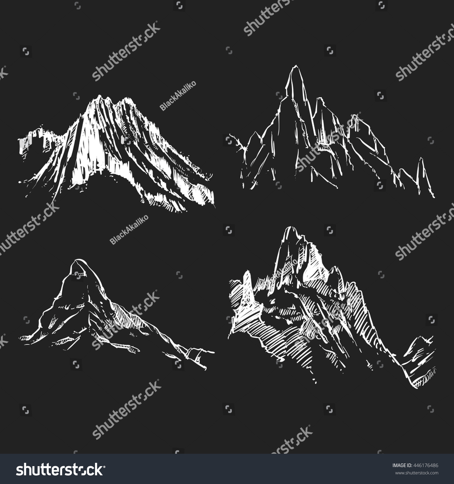 Vector Mountains On Black Background Hand: Vector De Stock (libre De ...