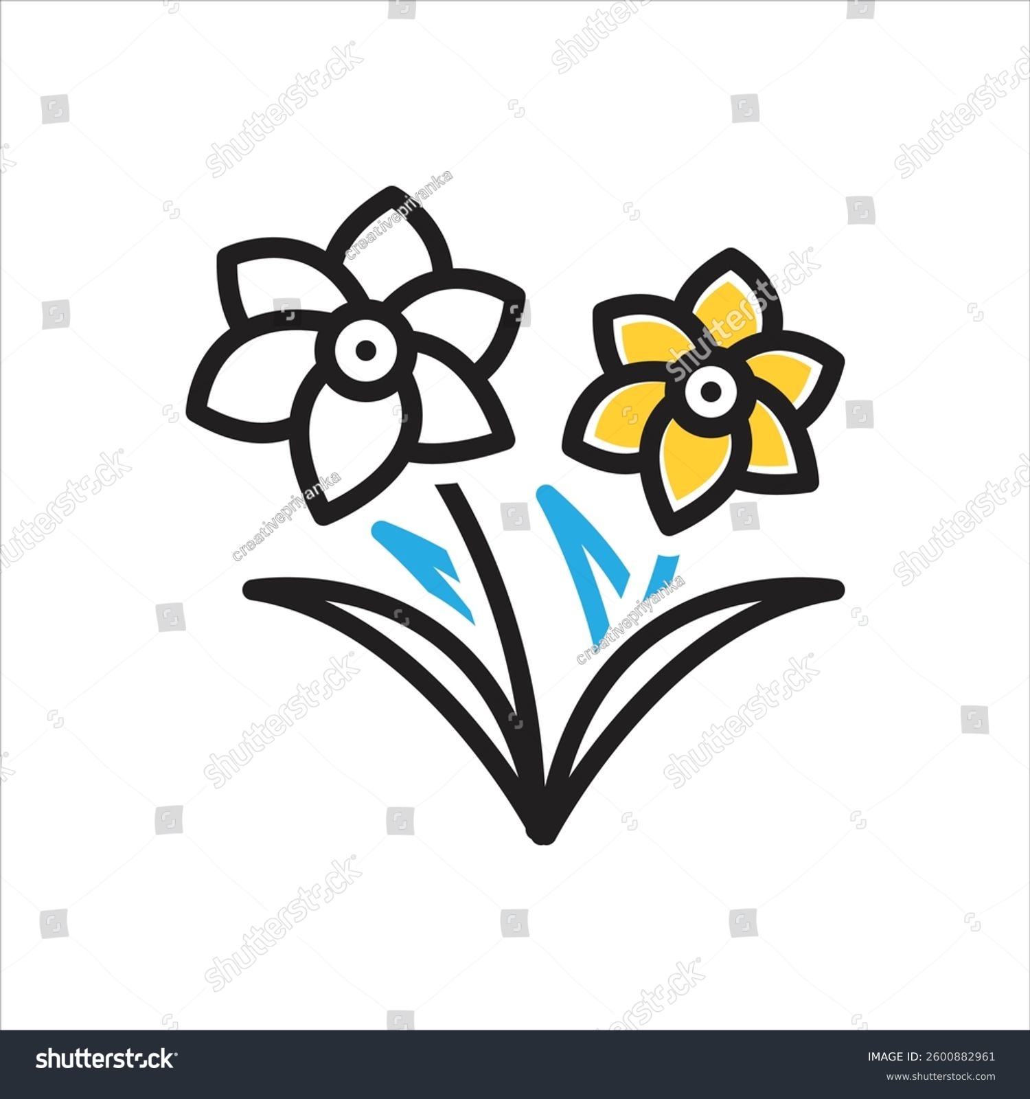 black outline flowers with yellow petals clip art preview