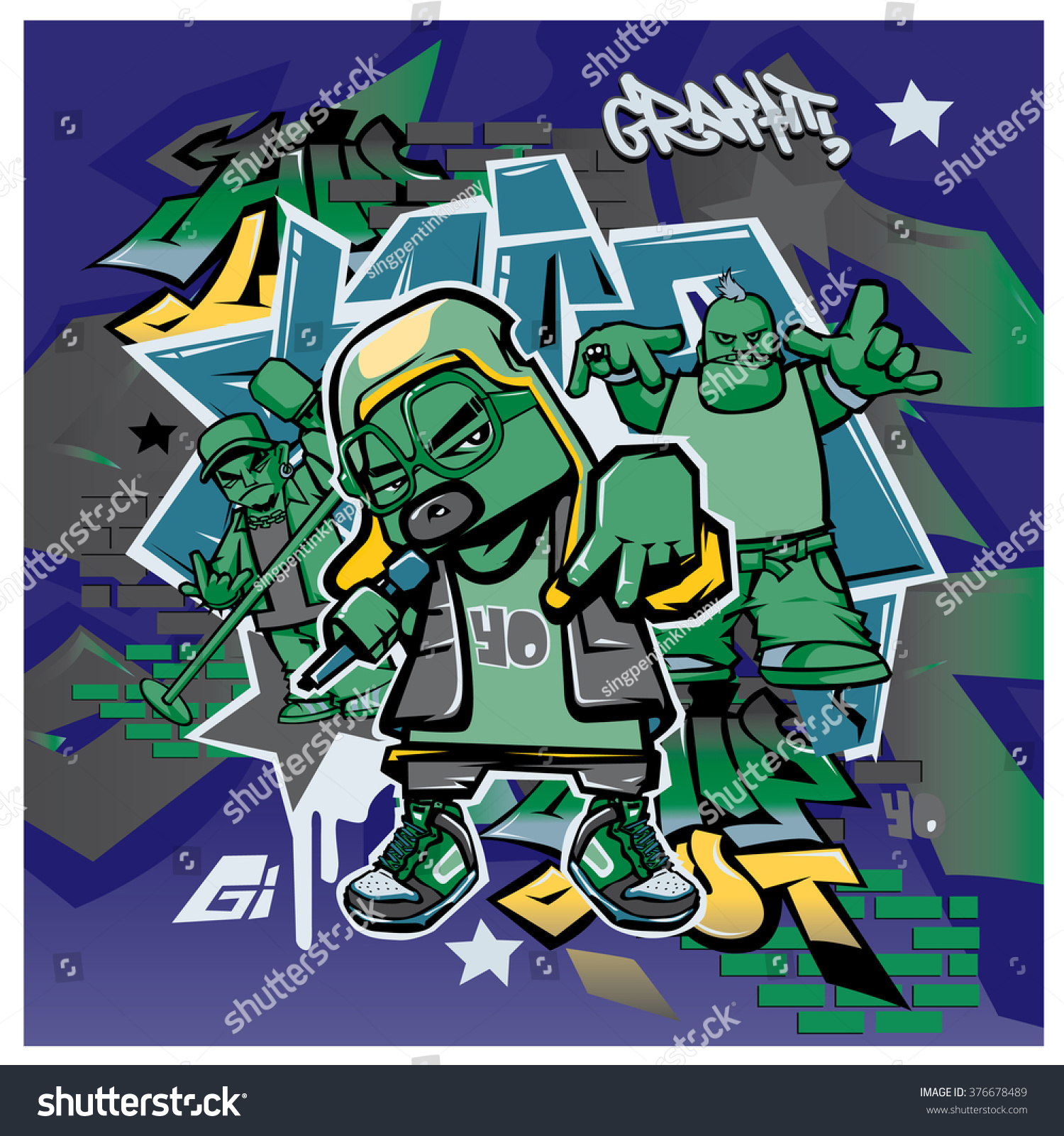 Vector Music Hip Hop Graffiti Style Stock Vector Royalty Free 376678489
