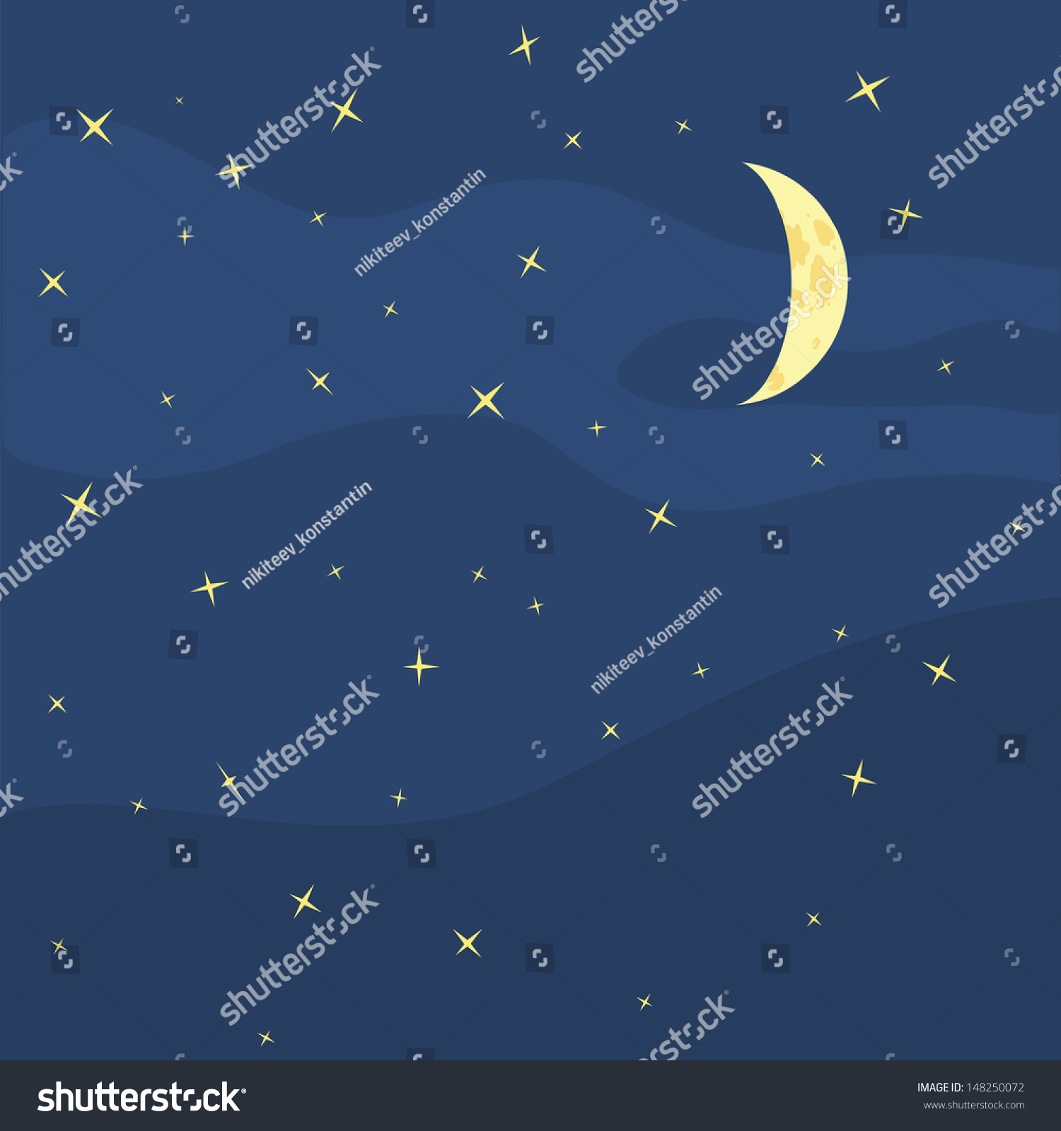 Vector Night Sky Moon Stars Stock Vector 148250072 - Shutterstock