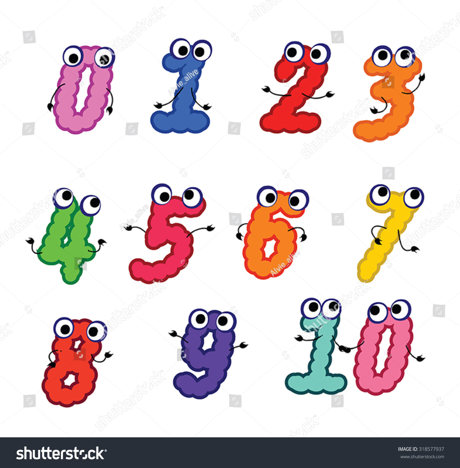 Vector Numbers - Cartoon Character Set Of Colorful Numeri - Cute Figure ...