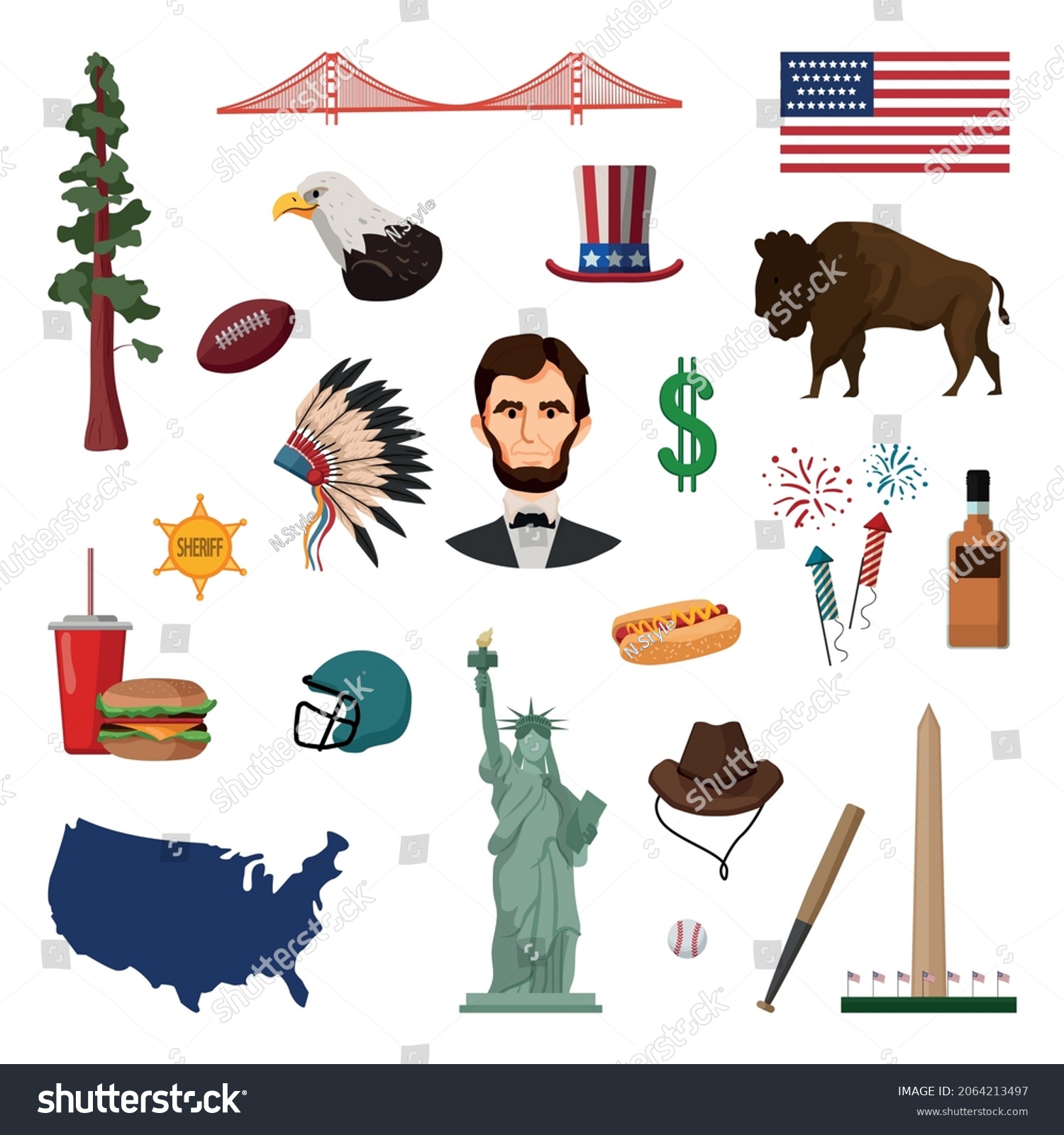 vector-objects-associated-america-illustrations-usa-stock-vector