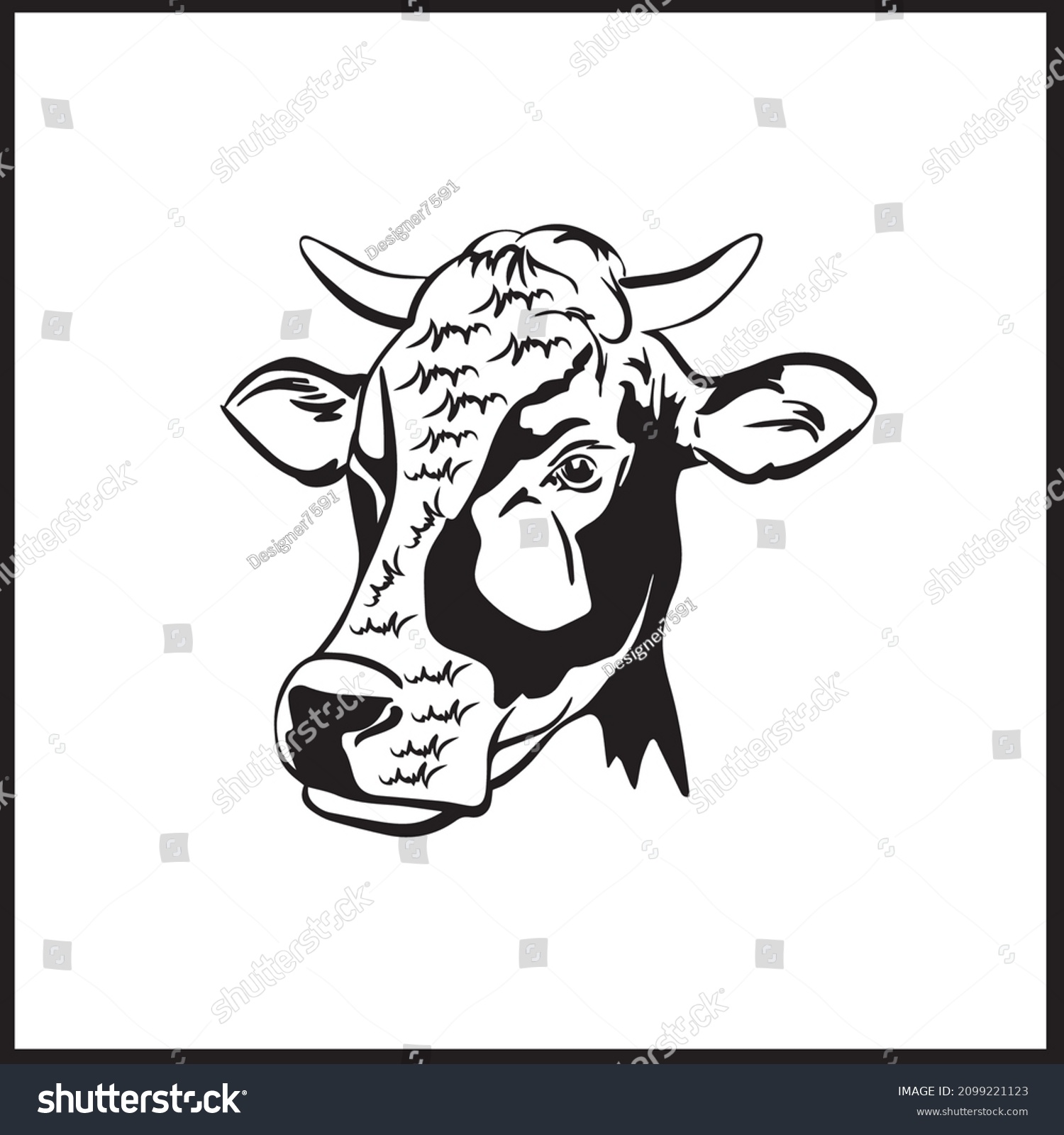 Vector Cow Head Design On White Stock Vector (Royalty Free) 2099221123 ...