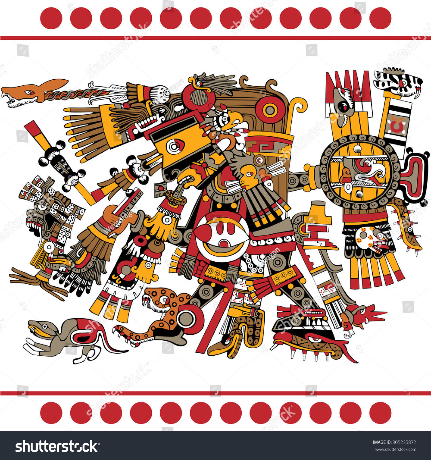 Vector Aztec God Ancient Mesoamerican Manuscript Stock Vector Royalty Free 305235872