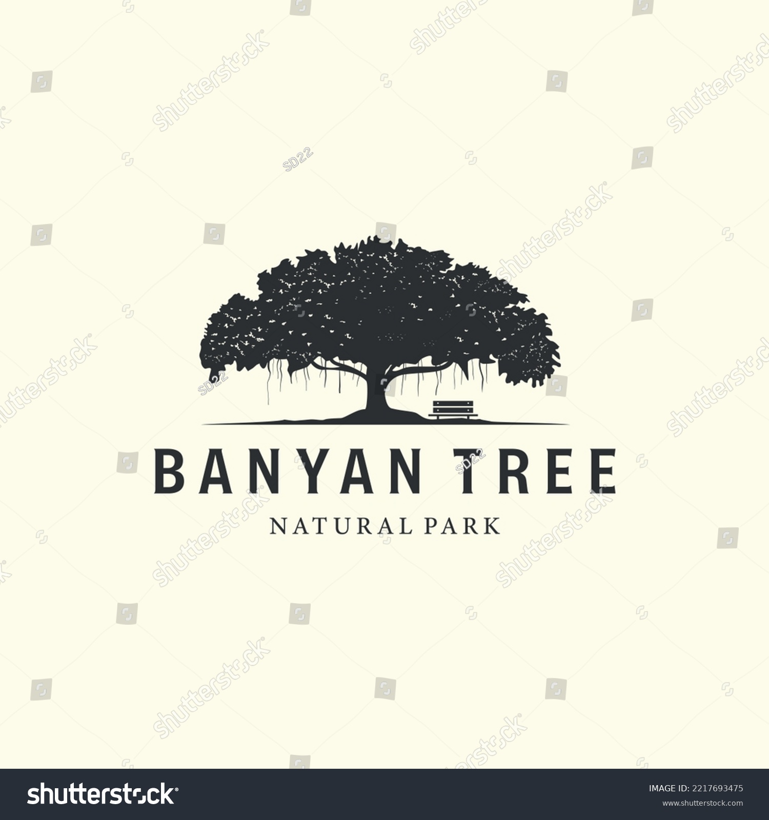 SVG of vector of banyan tree with vintage style logo design illustration, oak tree icon design svg