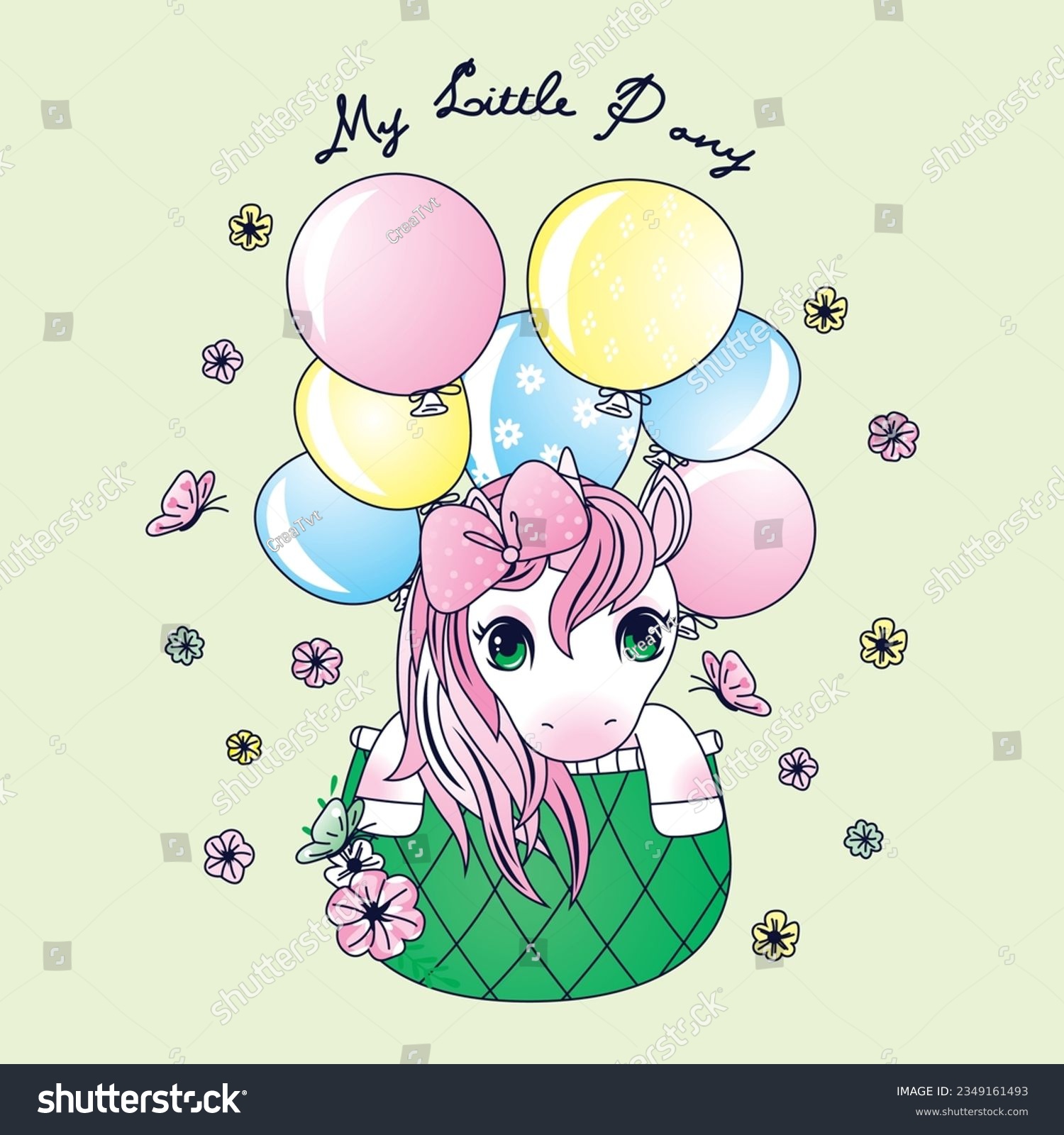 SVG of Vector of Beautiful Pony with balloons in the air PRINT DESIGN svg