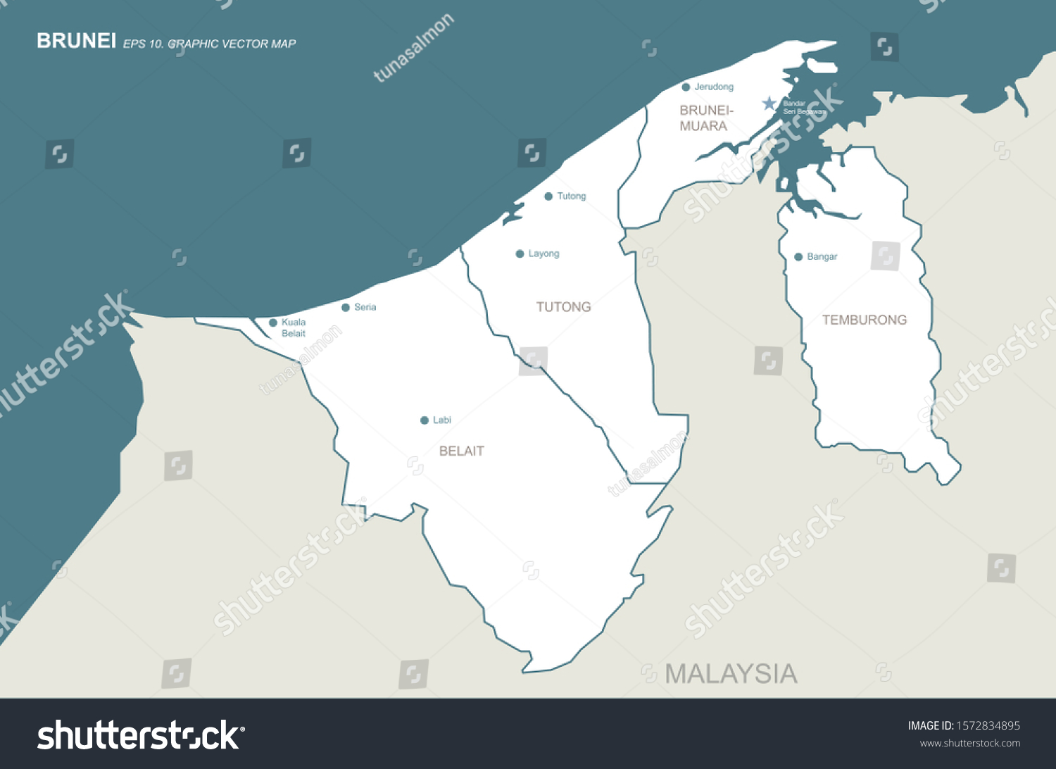 Vector Brunei Map Asia Countries Map Stock Vector Royalty Free Stock Vector Vector Of Brunei Map Asia Countries Map 1572834895