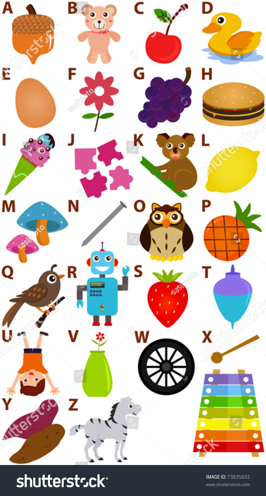 Vector Cartoons Alphabet Z Simple Dictionary Stock Vector 73835692 ...