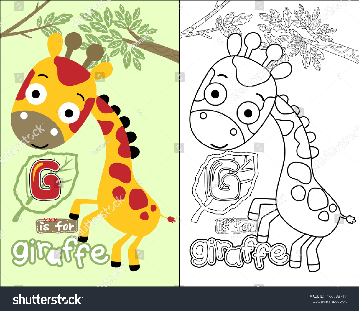 Vector Coloring Book Page Funny Giraffe: เวกเตอร์สต็อก (ปลอดค่า