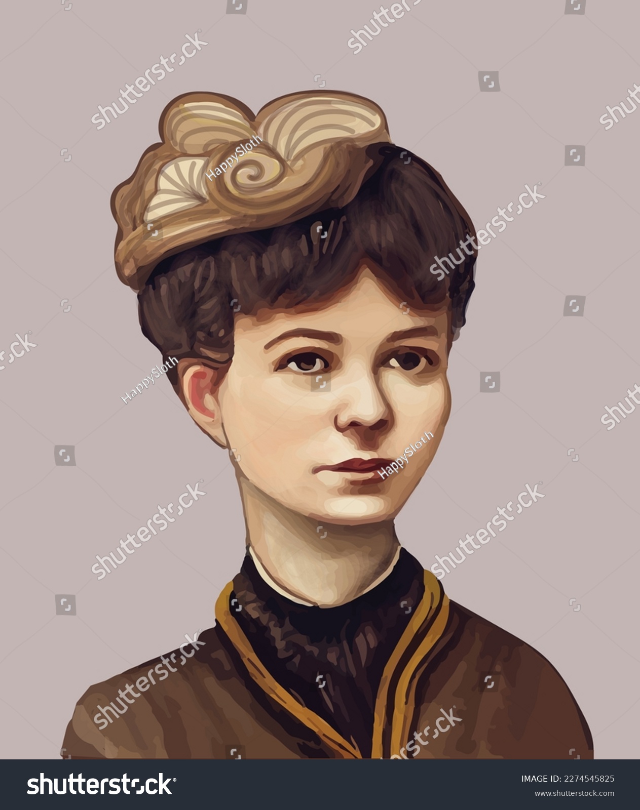 SVG of Vector of Nellie Bly (1864-1922) with tan background svg