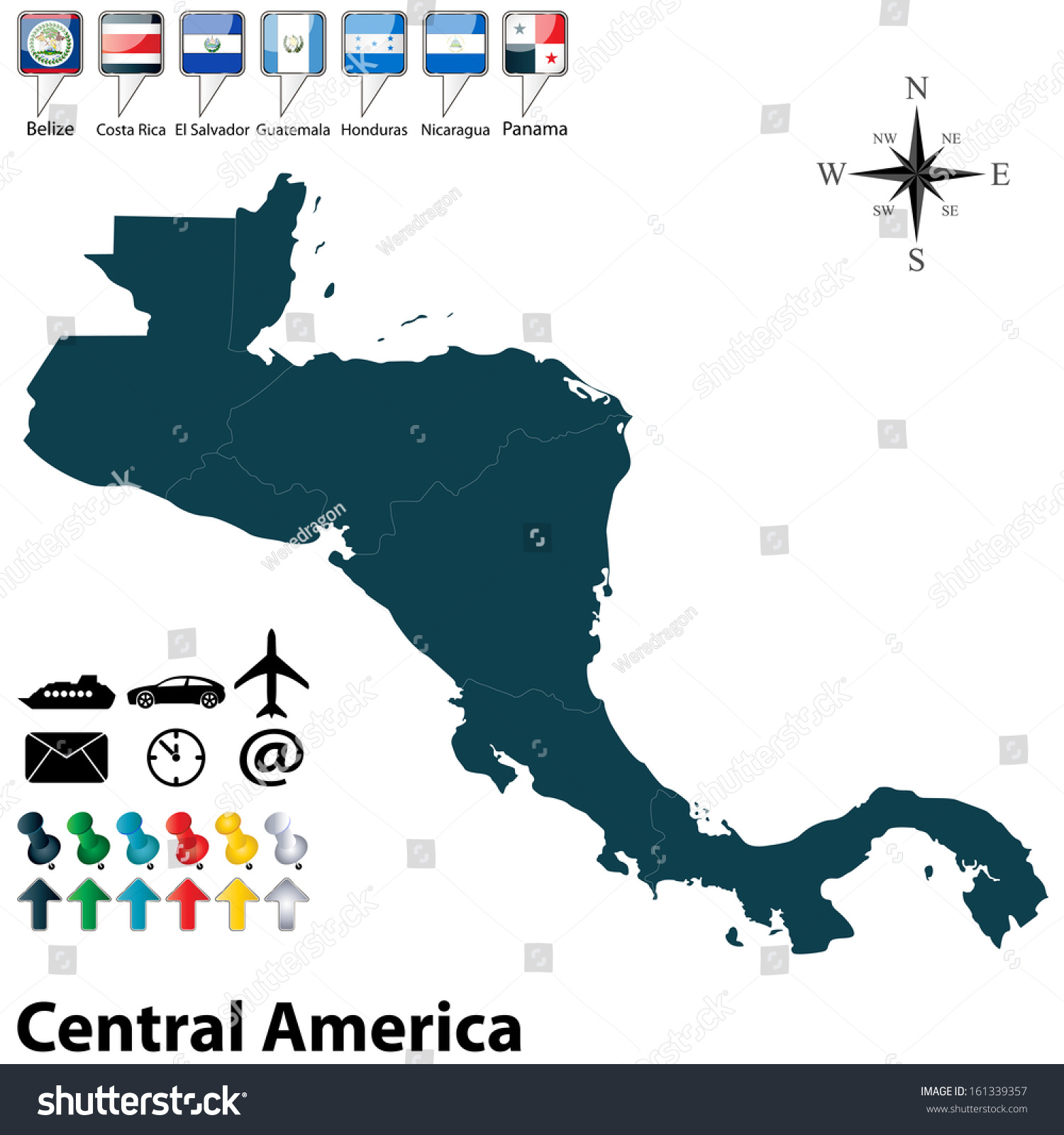 Vector Political Map Central America Set Stock Vector (Royalty Free