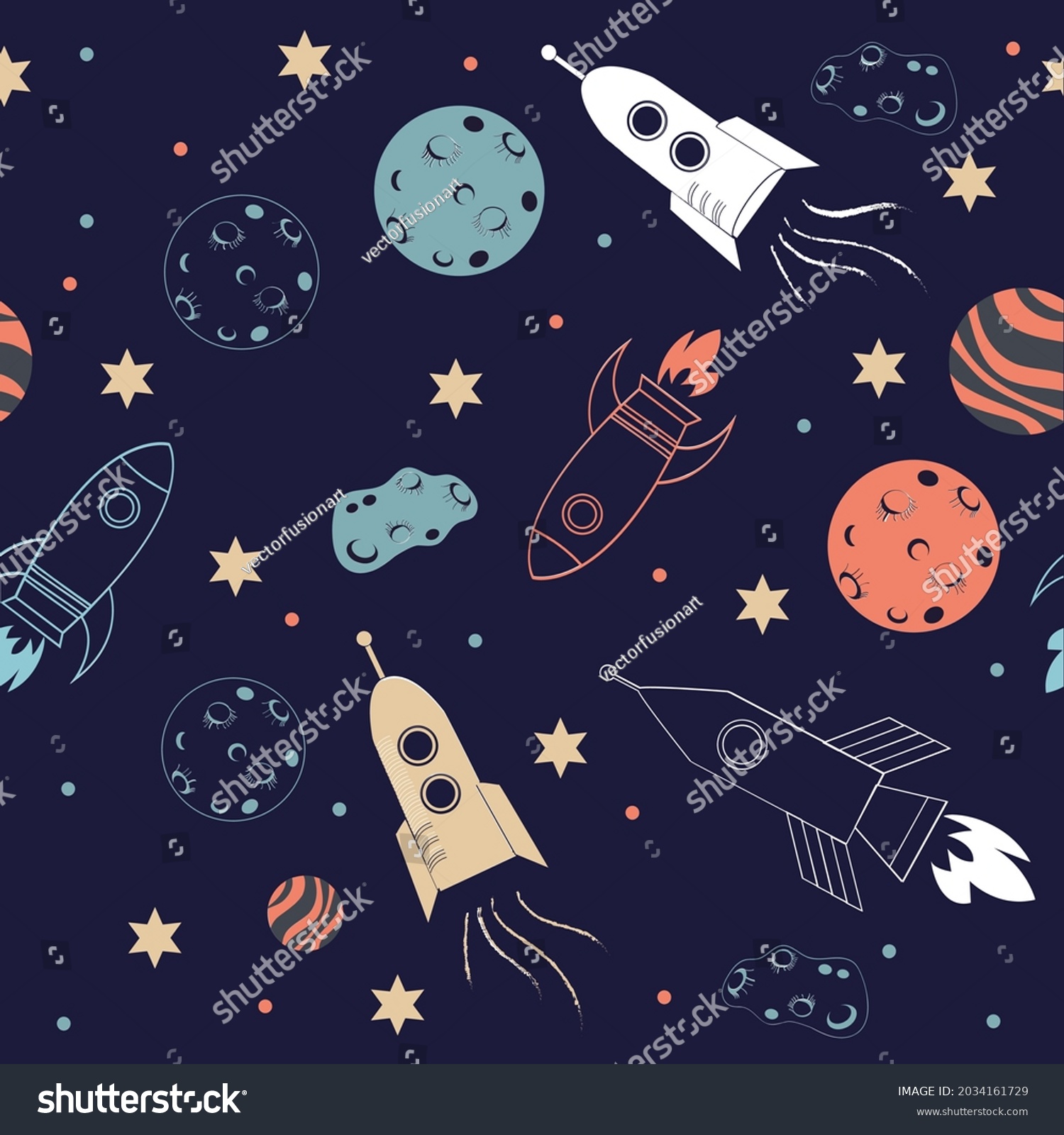 Vector Rocket Ships Planets Stars Space Stock Vector (Royalty Free ...