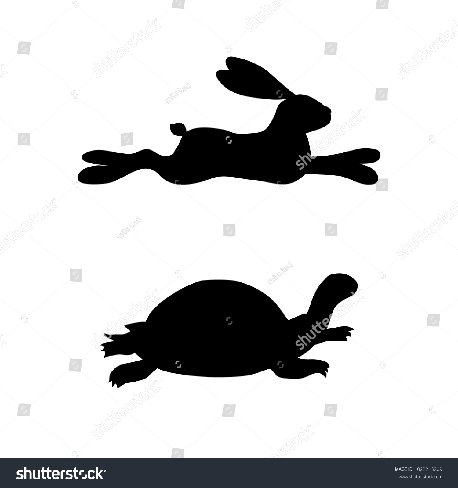 走るウサギとカメのシルエットのベクター画像 遅くて速い のベクター画像素材 ロイヤリティフリー