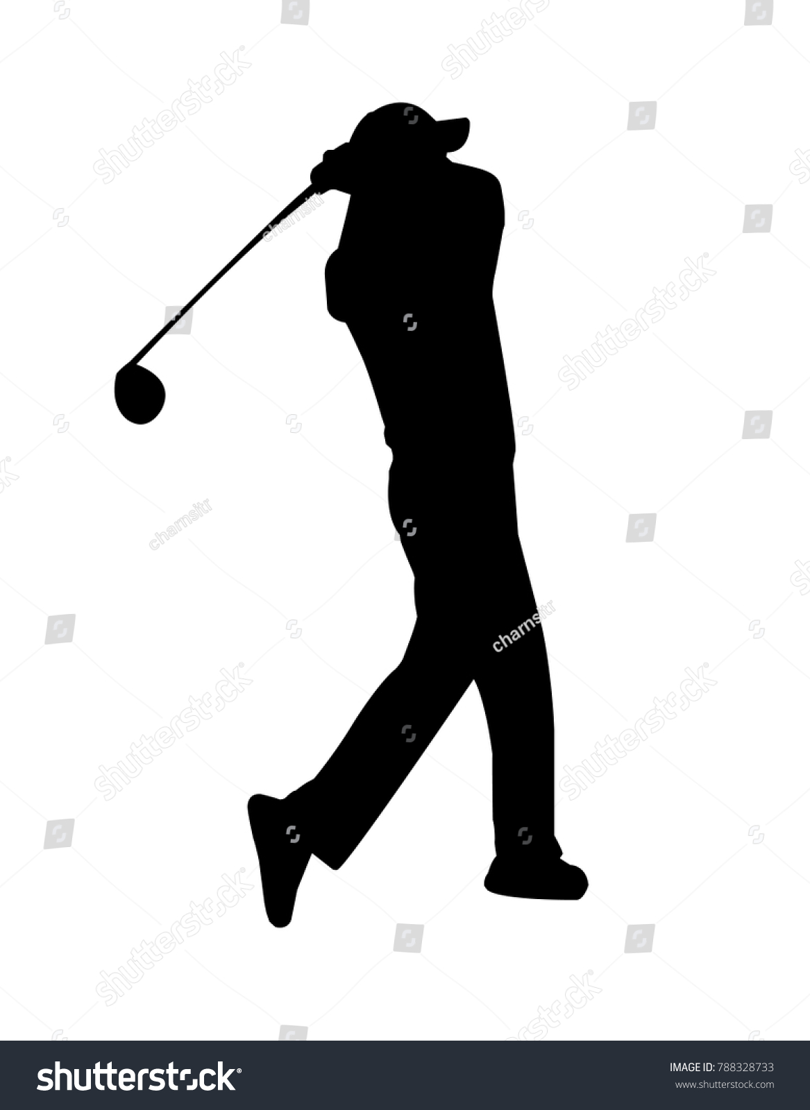 vector of silhouette golfer swing the club