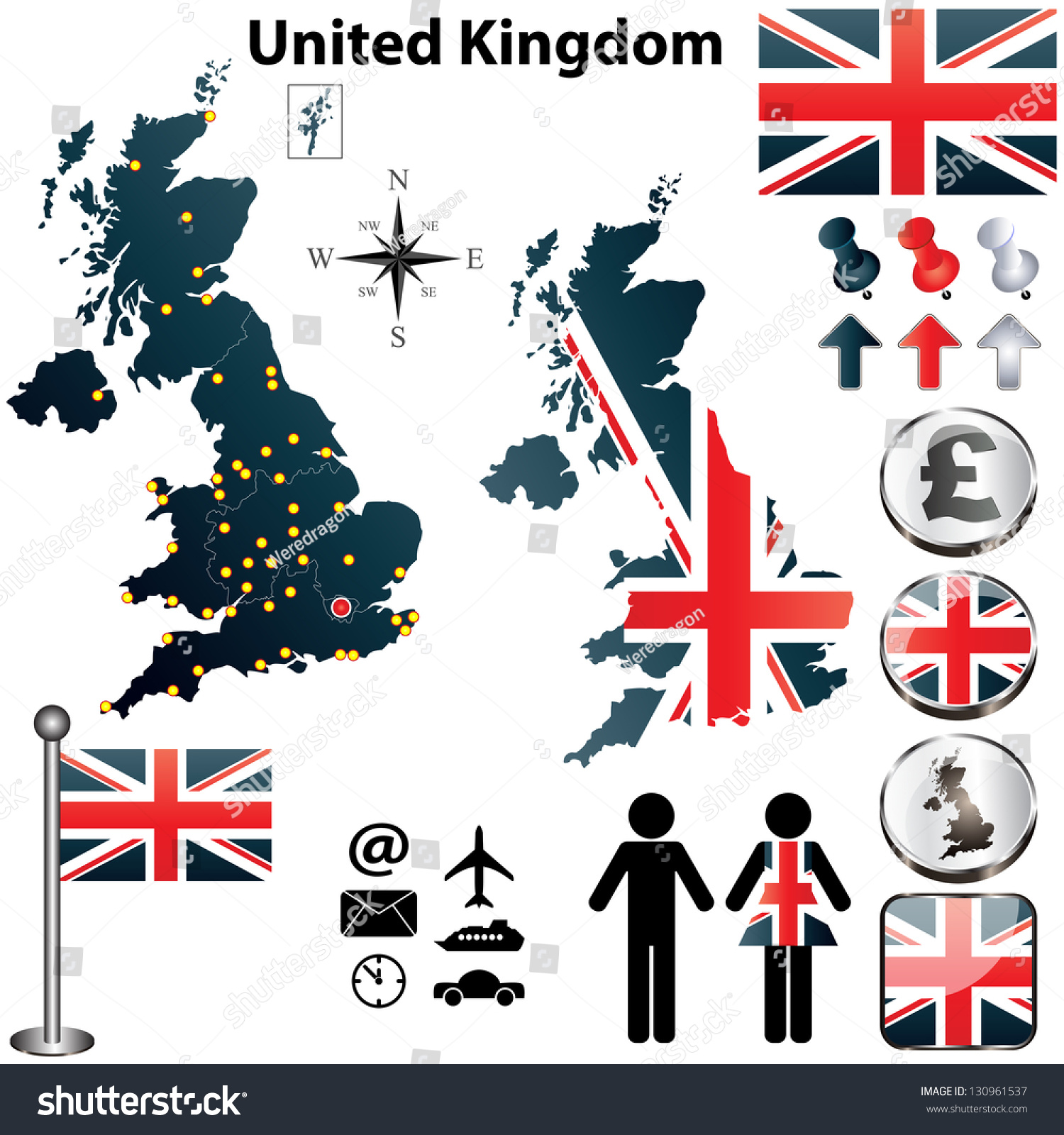 Vector United Kingdom Set Detailed Country Stock Vector 130961537 ...