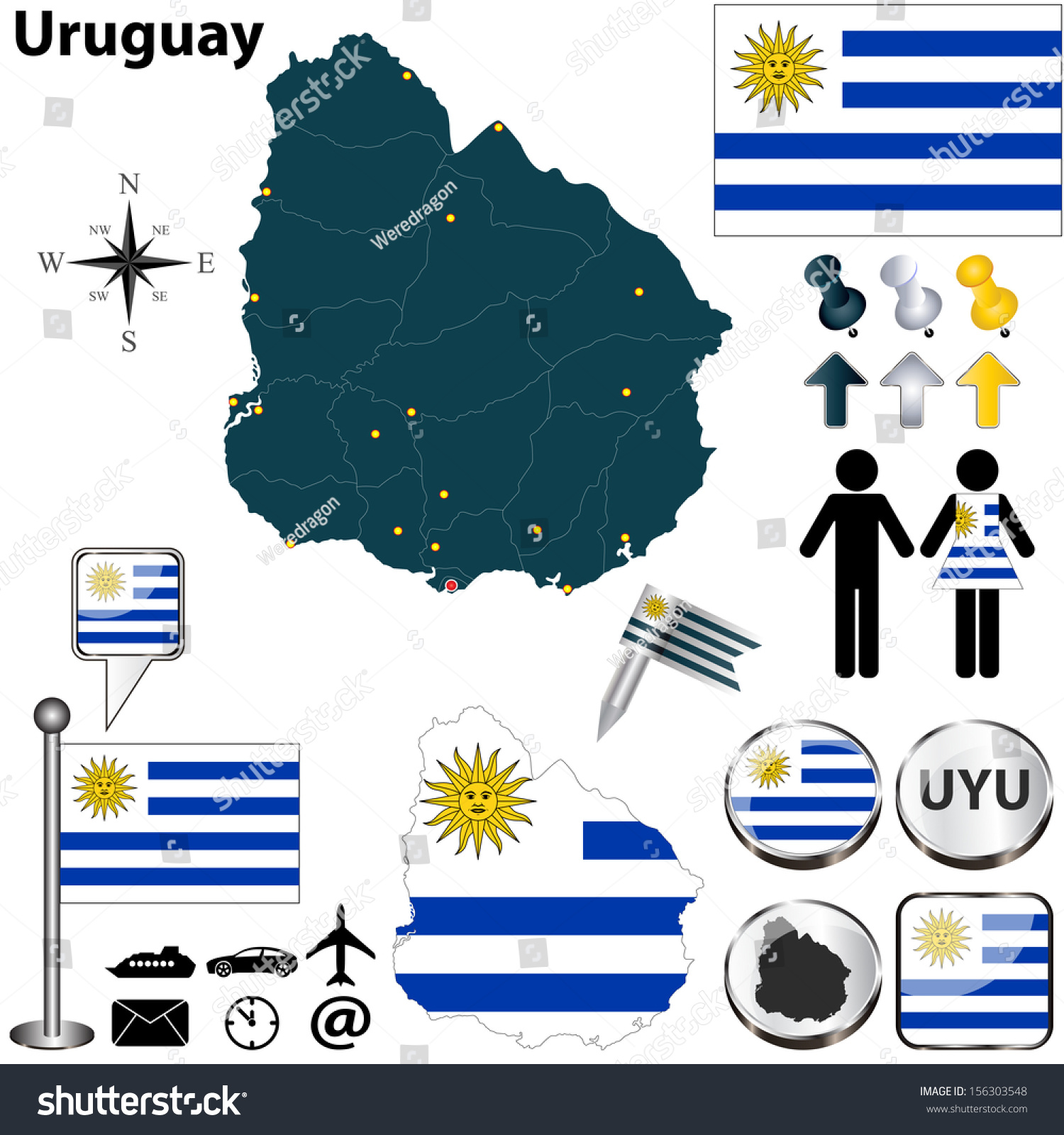 Vector Of Uruguay Set With Detailed Country Shape With Region Borders ...