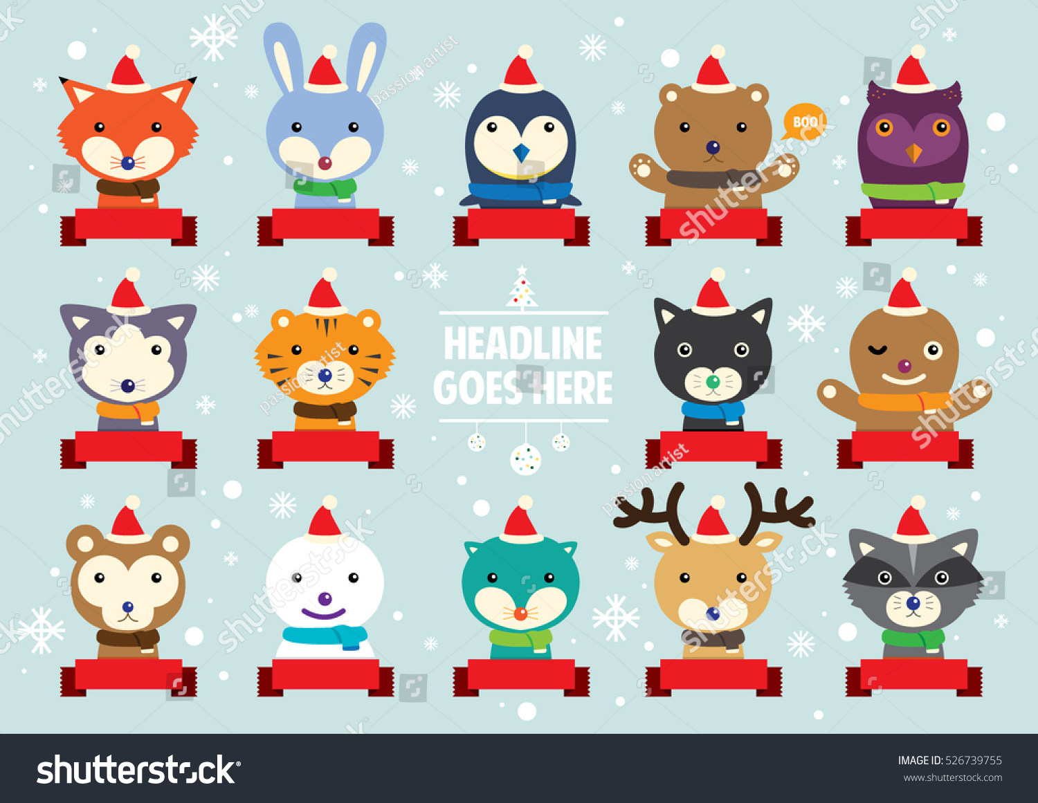 Vector Various Cute Festive Animal Portrait Stock Vector (Royalty Free ...