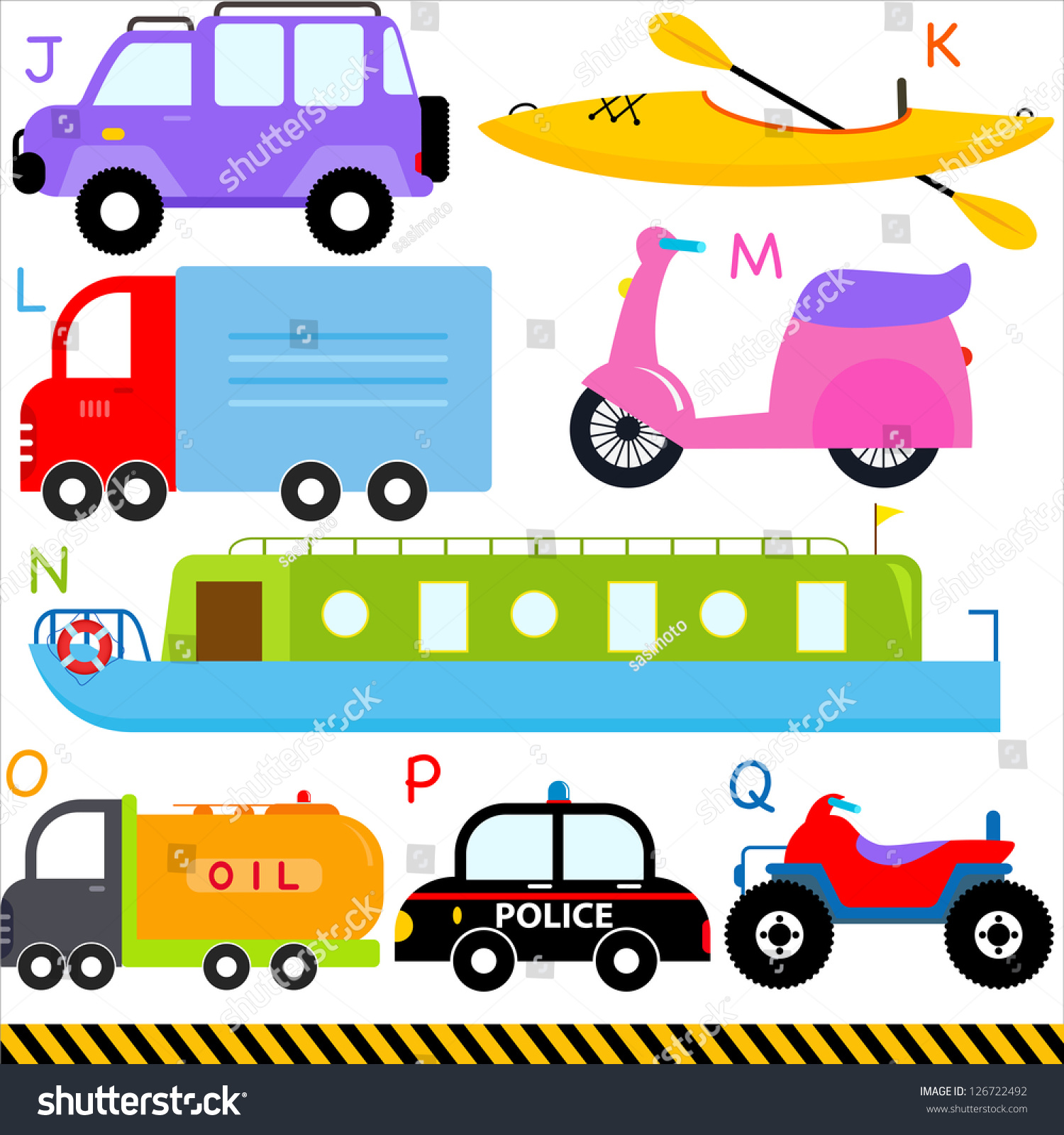 Vector Vehicle Transportation Alphabet J Q Stock Vector Royalty Free