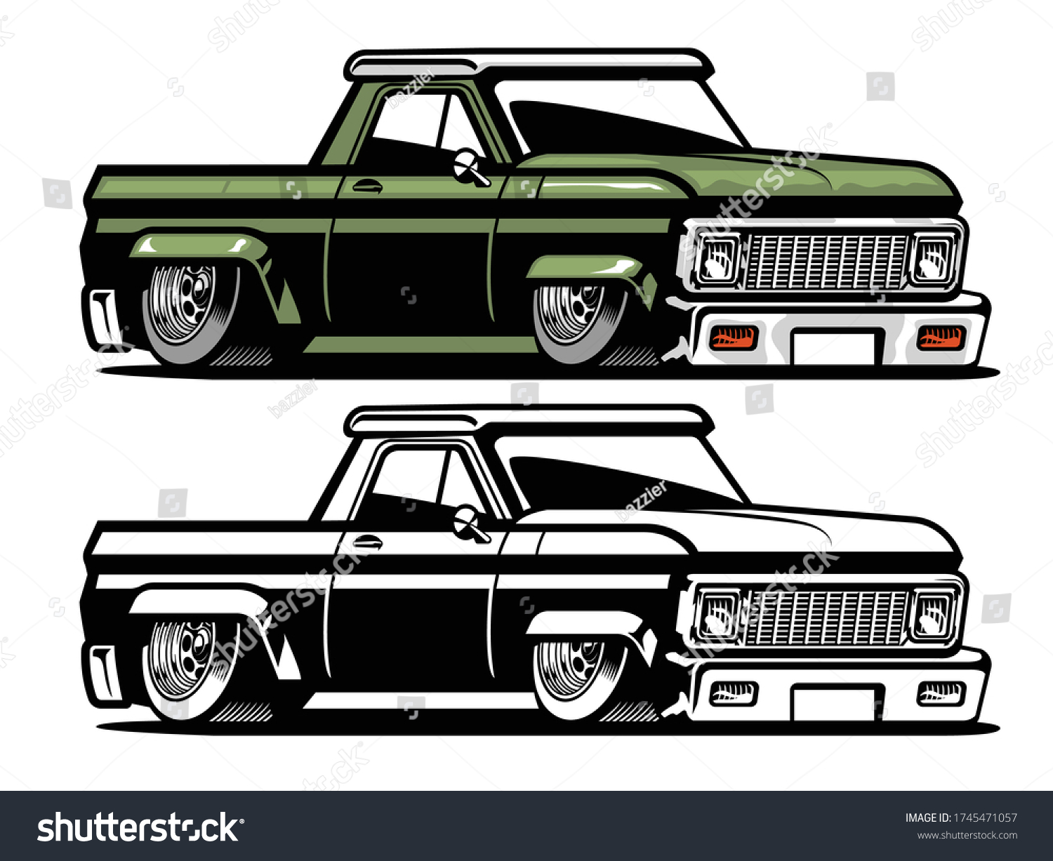 SVG of vector of vintage low pick up truck svg