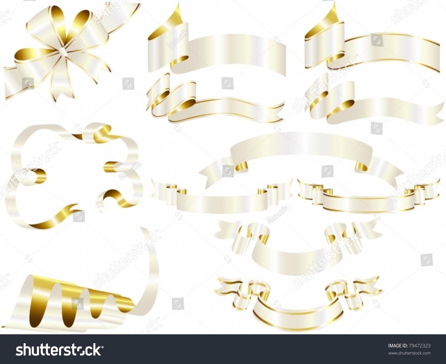 Vector Of White And Gold Ribbon Set