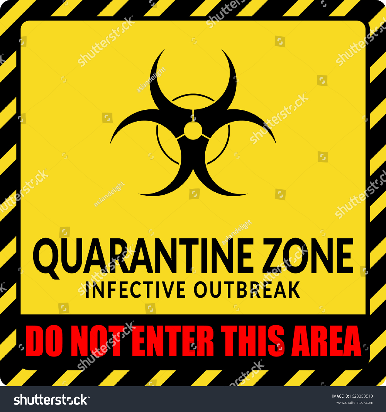 Vector Yellow Quarantine Zone Warning Sign Stock Vector (Royalty Free ...