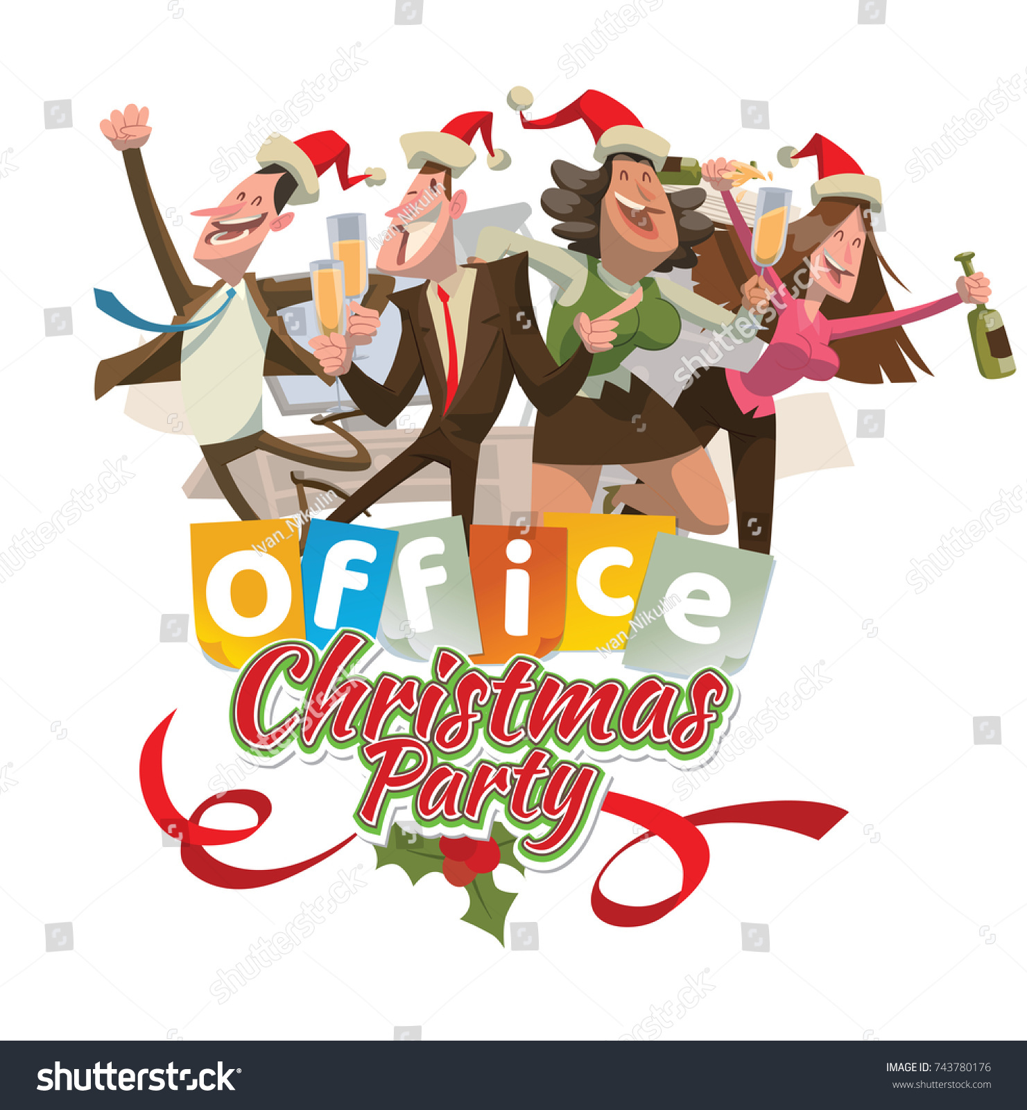 Vector Office Emblem Christmas Party Cartoon Stock Vector 743780176